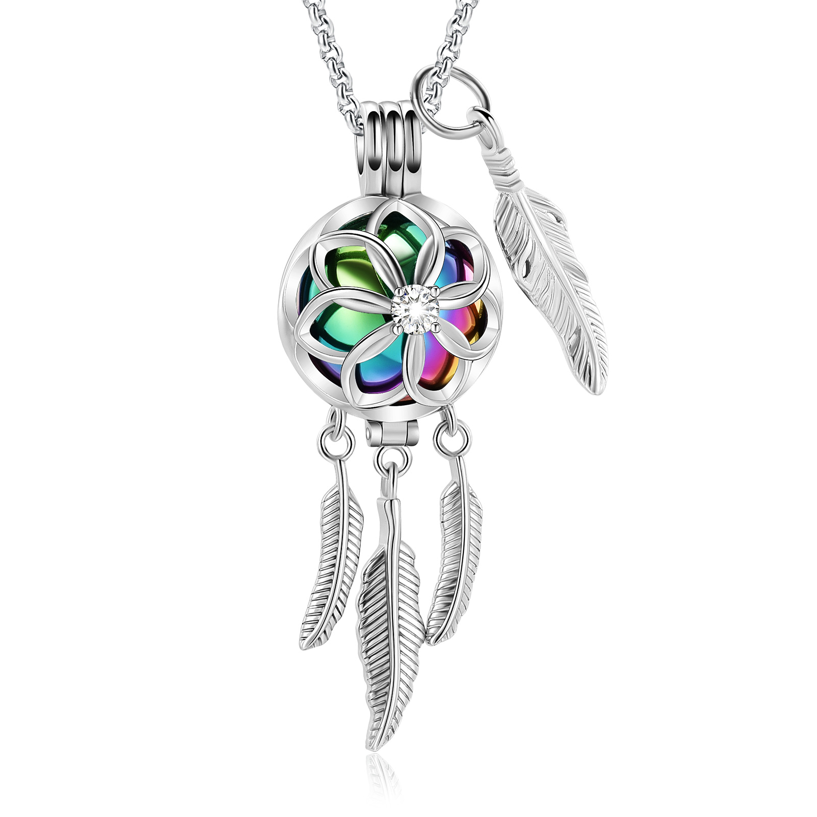 Dream Catcher Urn Necklace for Ashes Flower Feather Urn Pendant Cremation Gifts - Picture 48 of 56