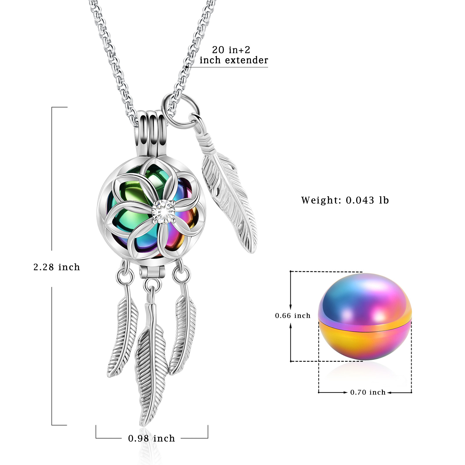 Dream Catcher Urn Necklace for Ashes Flower Feather Urn Pendant Cremation Gifts - Picture 49 of 56