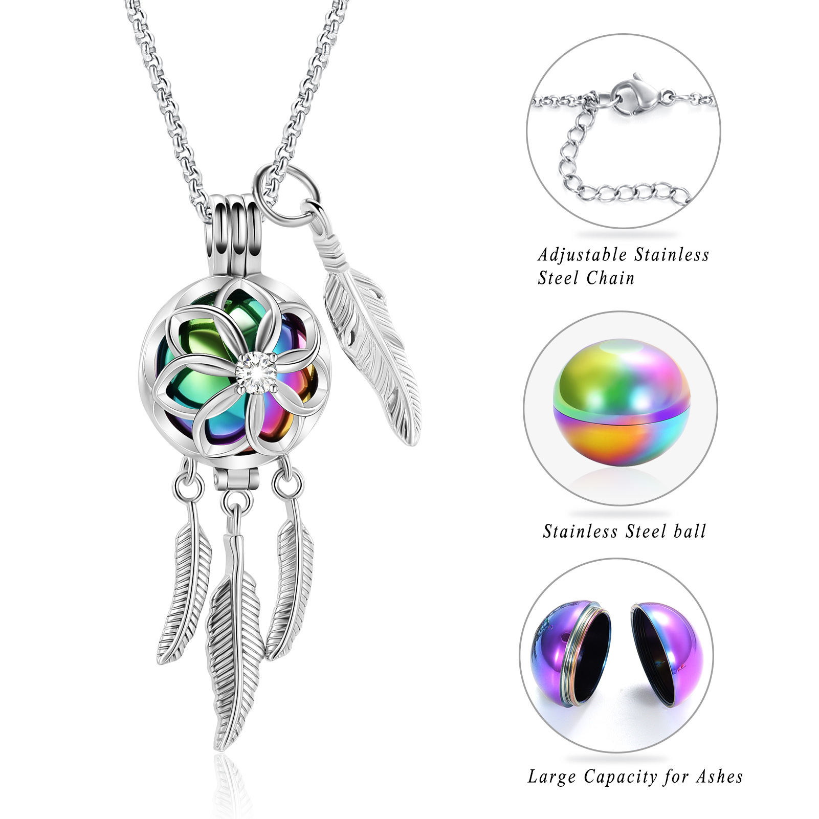 Dream Catcher Urn Necklace for Ashes Flower Feather Urn Pendant Cremation Gifts - Picture 52 of 56