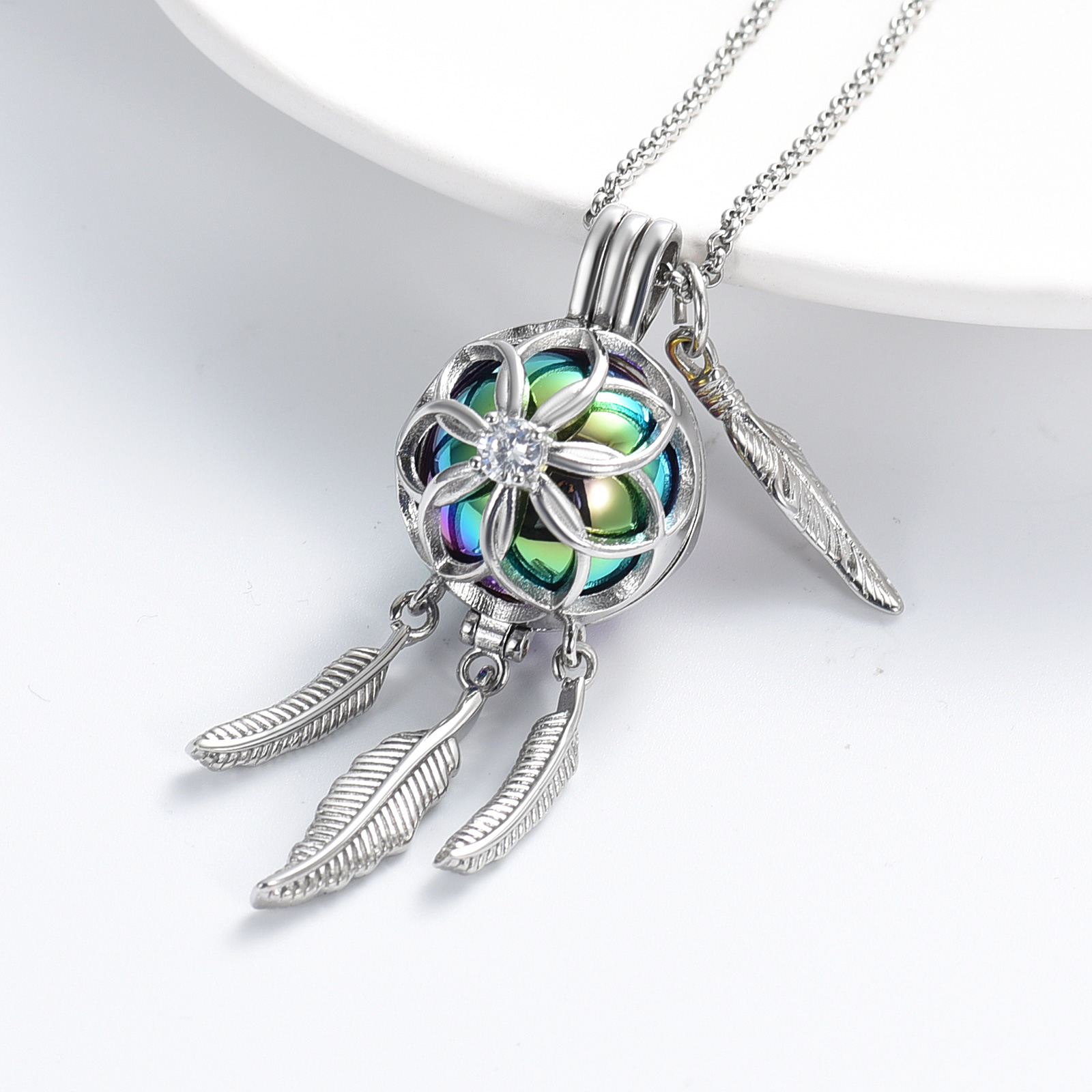 Dream Catcher Urn Necklace for Ashes Flower Feather Urn Pendant Cremation Gifts - Picture 53 of 56