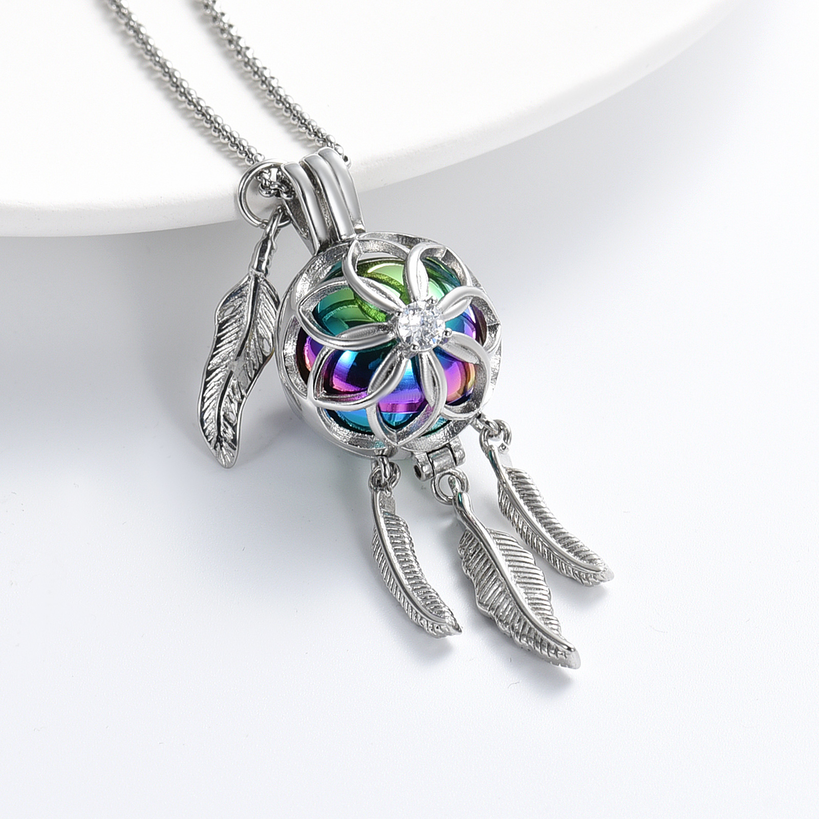 Dream Catcher Urn Necklace for Ashes Flower Feather Urn Pendant Cremation Gifts - Picture 54 of 56