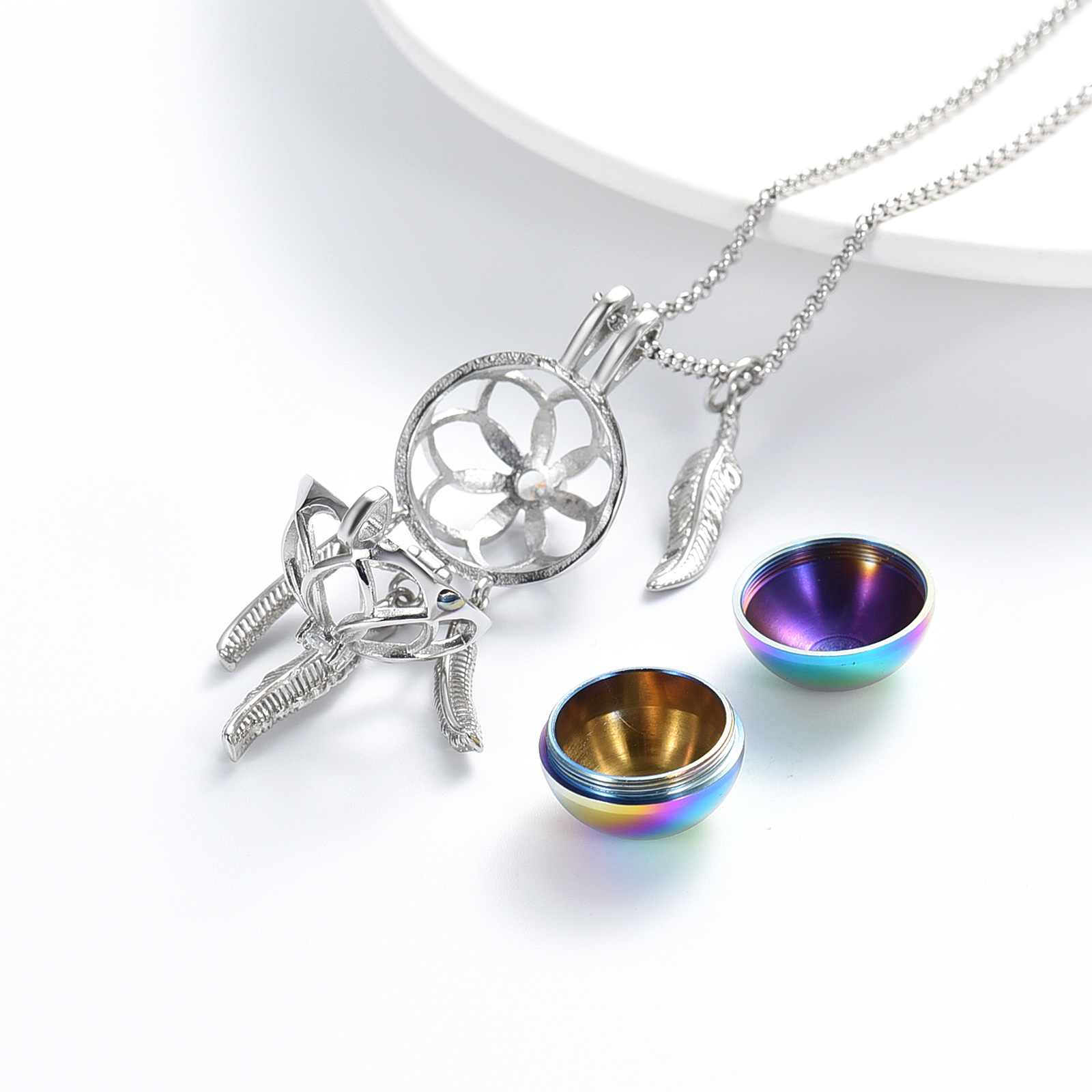 Dream Catcher Urn Necklace for Ashes Flower Feather Urn Pendant Cremation Gifts - Picture 55 of 56