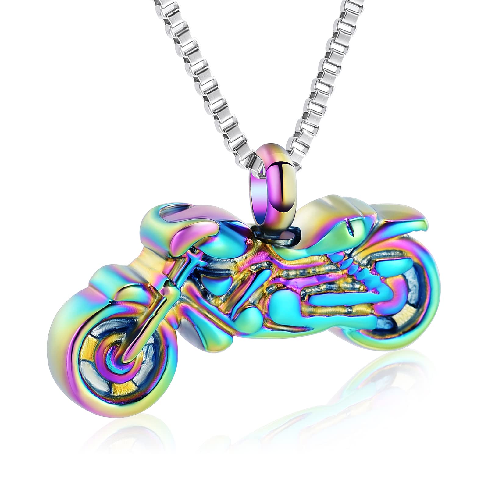 Stainless Steel Motorcycle Urn Pendant Necklace Cremation Ashes Memorial Jewelry