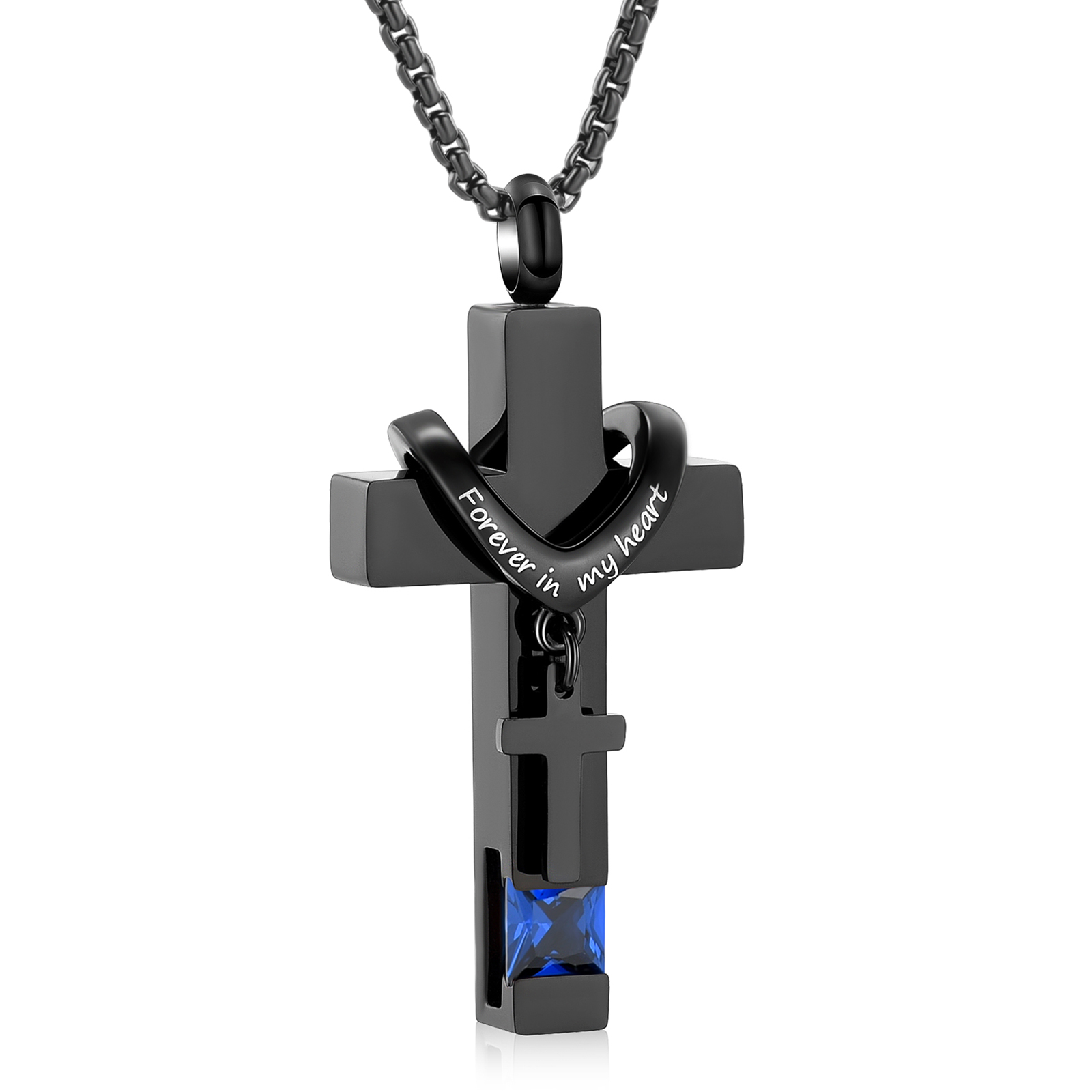 Stone Set Double Cross Urn Pendant Necklace for Cremation Ashes Memorial Jewelry