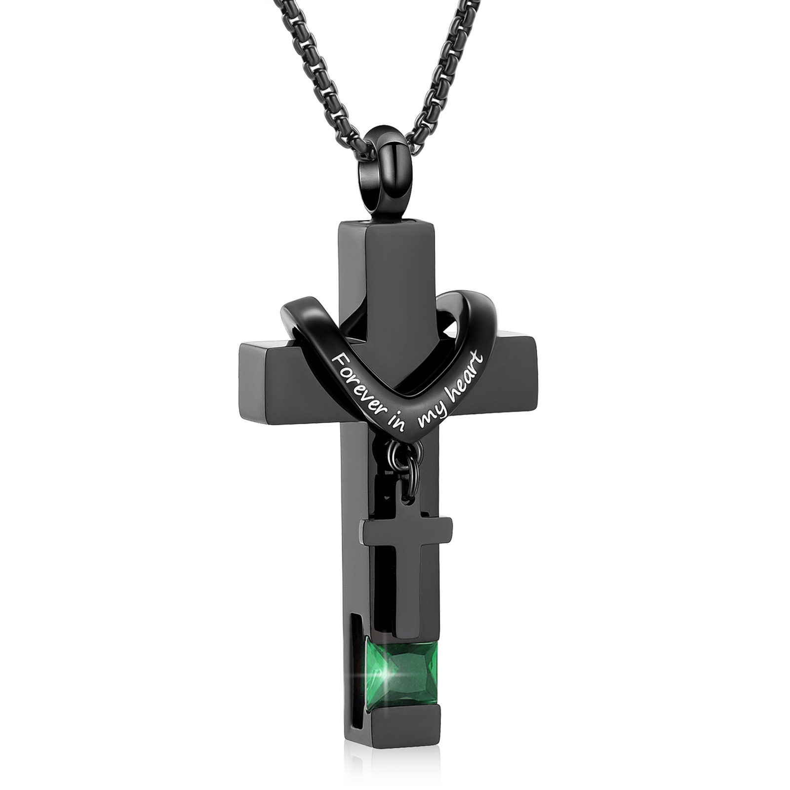 Stone Set Double Cross Urn Pendant Necklace for Cremation Ashes Memorial Jewelry