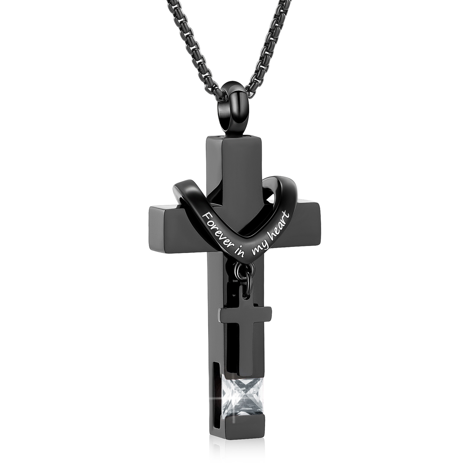 Stone Set Double Cross Urn Pendant Necklace for Cremation Ashes Memorial Jewelry