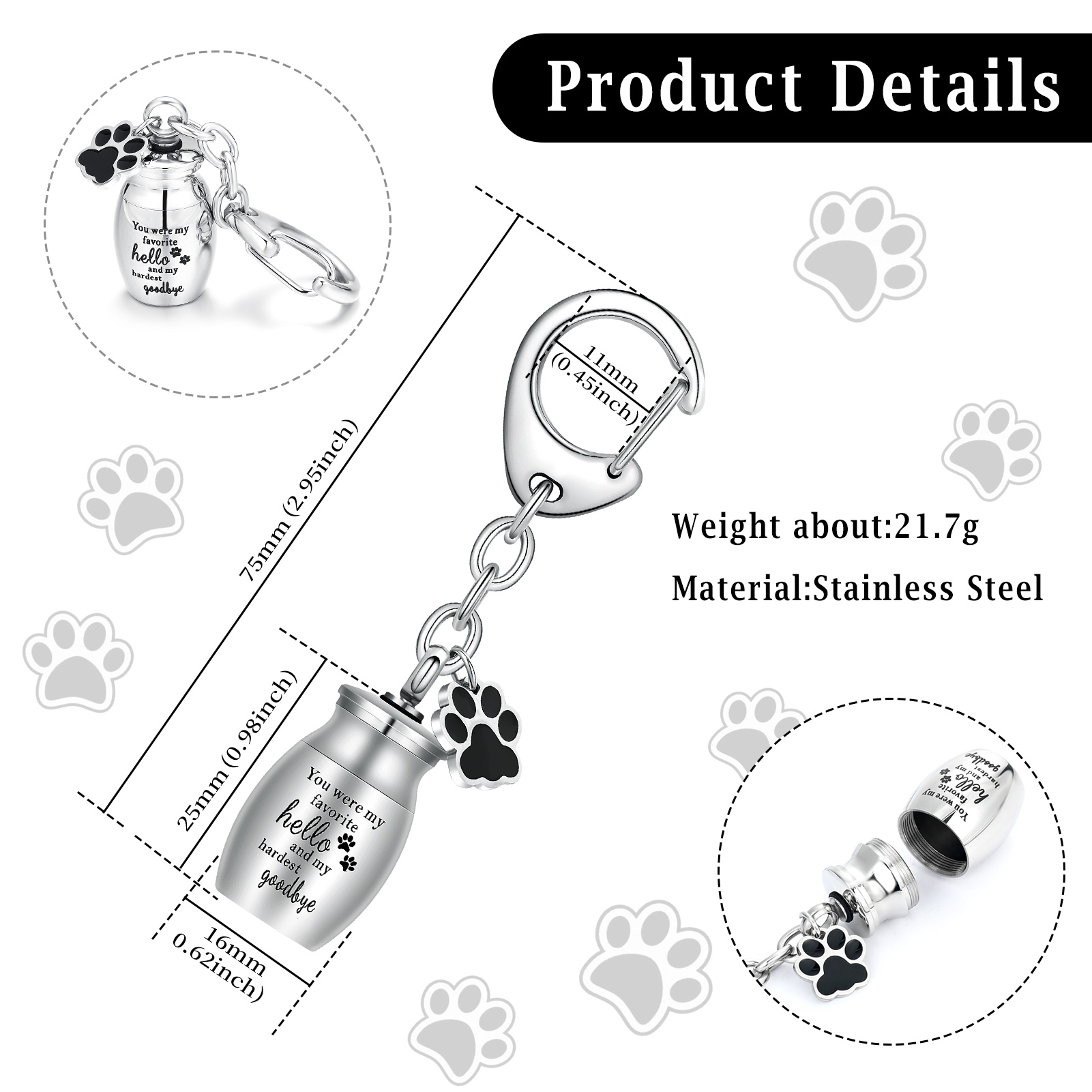 Pet Urns Keychain Pet Urns for Dogs Ashes Keepsake Small Pet Urns for Dogs Cats