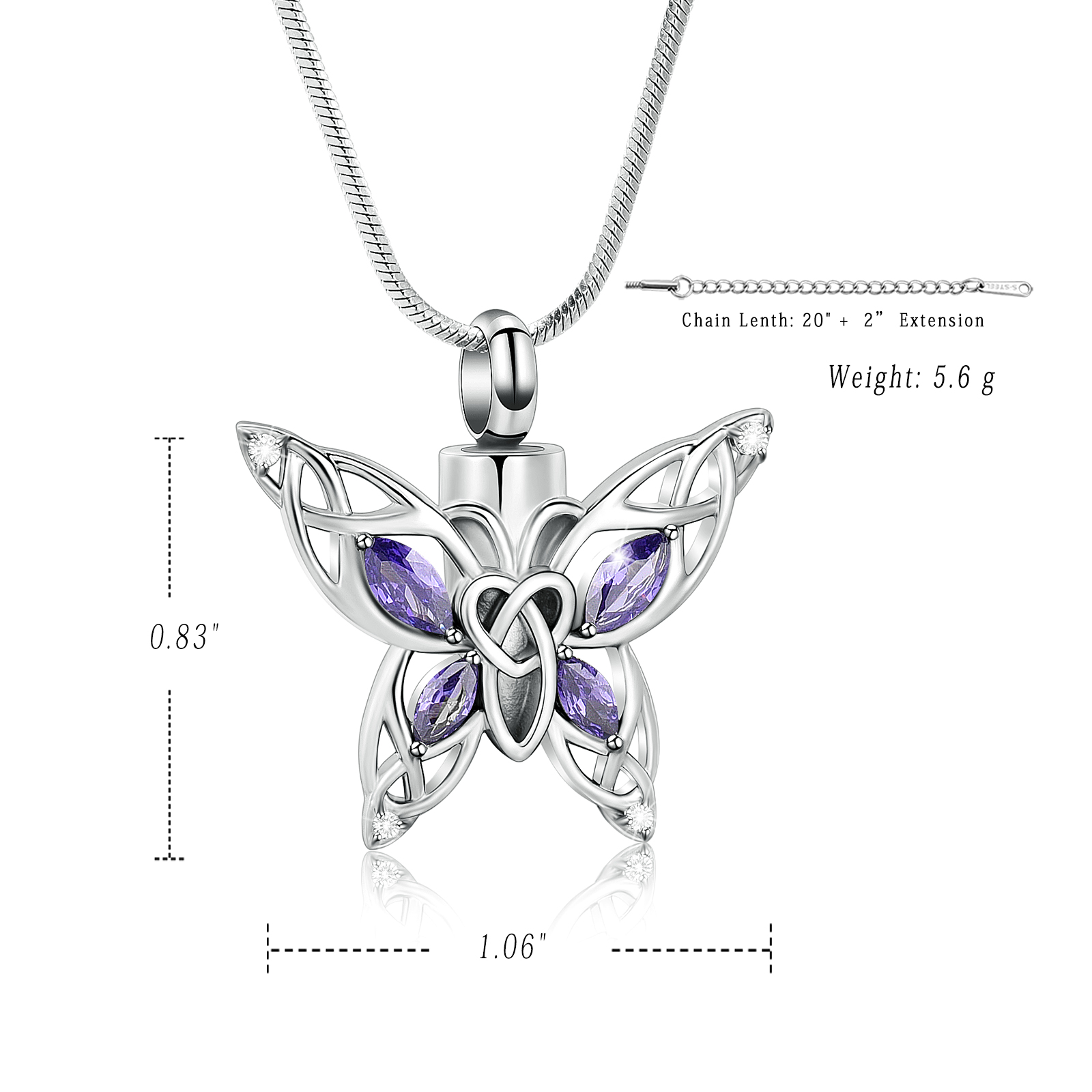 Butterfly Urn Necklace Cremation Jewelry for Ashes Crystal Memorial Urn Pendant - Picture 12 of 27