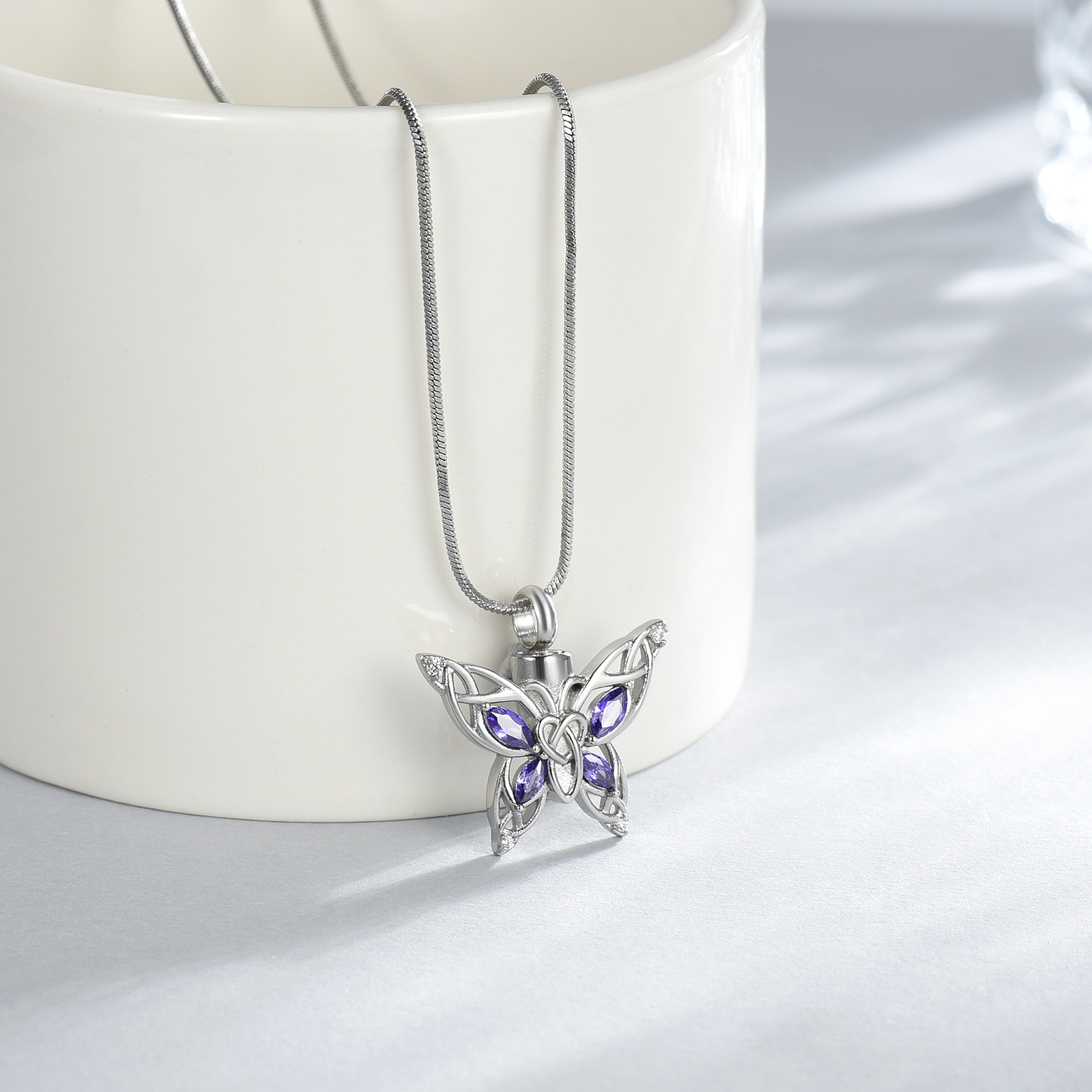 Butterfly Urn Necklace Cremation Jewelry for Ashes Crystal Memorial Urn Pendant - Picture 13 of 27