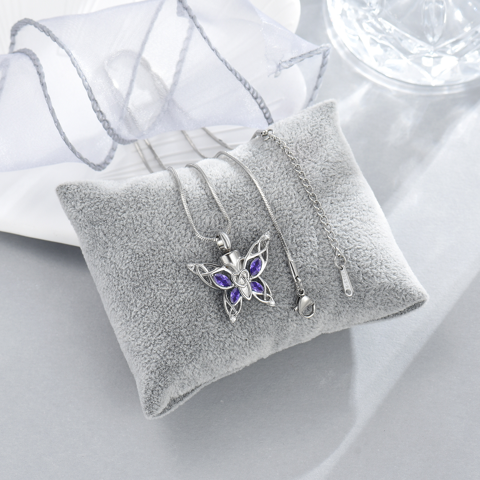 Butterfly Urn Necklace Cremation Jewelry for Ashes Crystal Memorial Urn Pendant - Picture 14 of 27