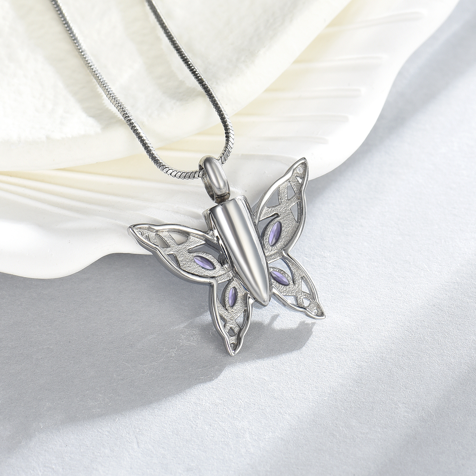 Butterfly Urn Necklace Cremation Jewelry for Ashes Crystal Memorial Urn Pendant - Picture 16 of 27