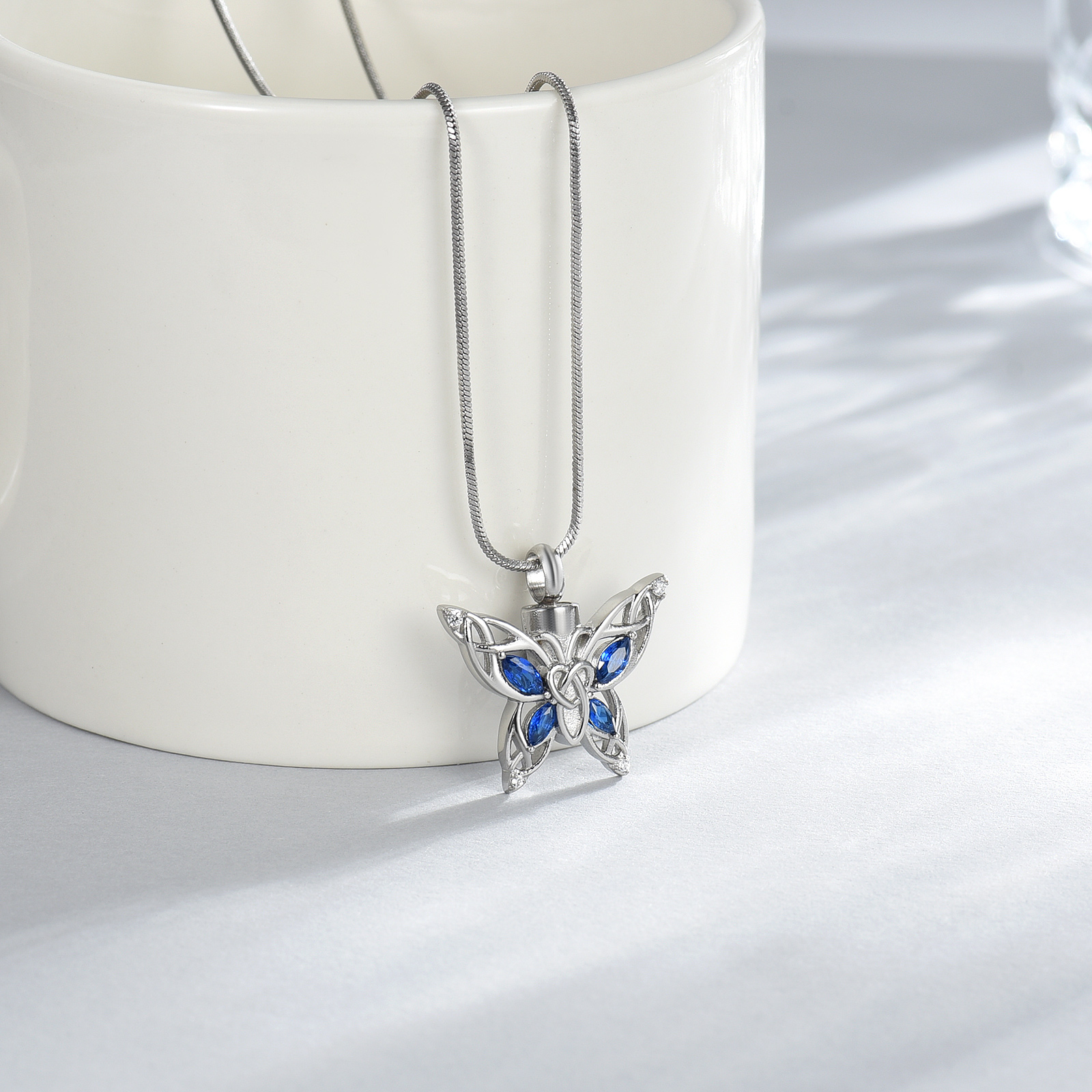 Butterfly Urn Necklace Cremation Jewelry for Ashes Crystal Memorial Urn Pendant - Picture 19 of 27
