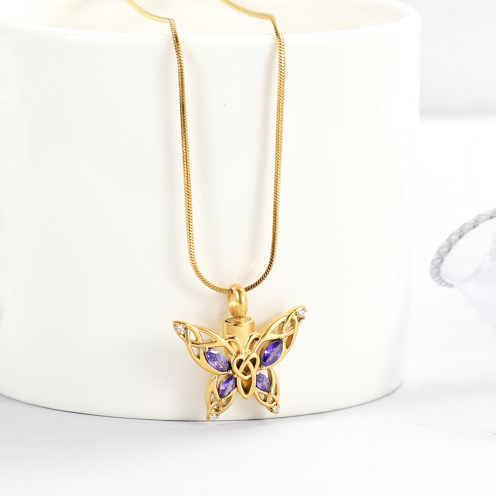 Butterfly Urn Necklace Cremation Jewelry for Ashes Crystal Memorial Urn Pendant - Picture 25 of 27