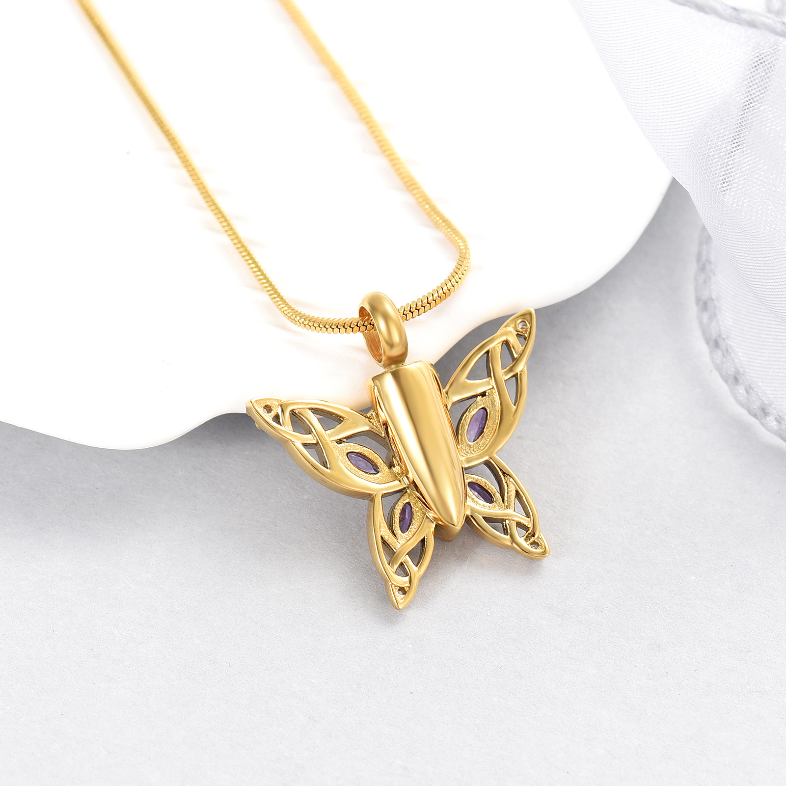 Butterfly Urn Necklace Cremation Jewelry for Ashes Crystal Memorial Urn Pendant - Picture 27 of 27