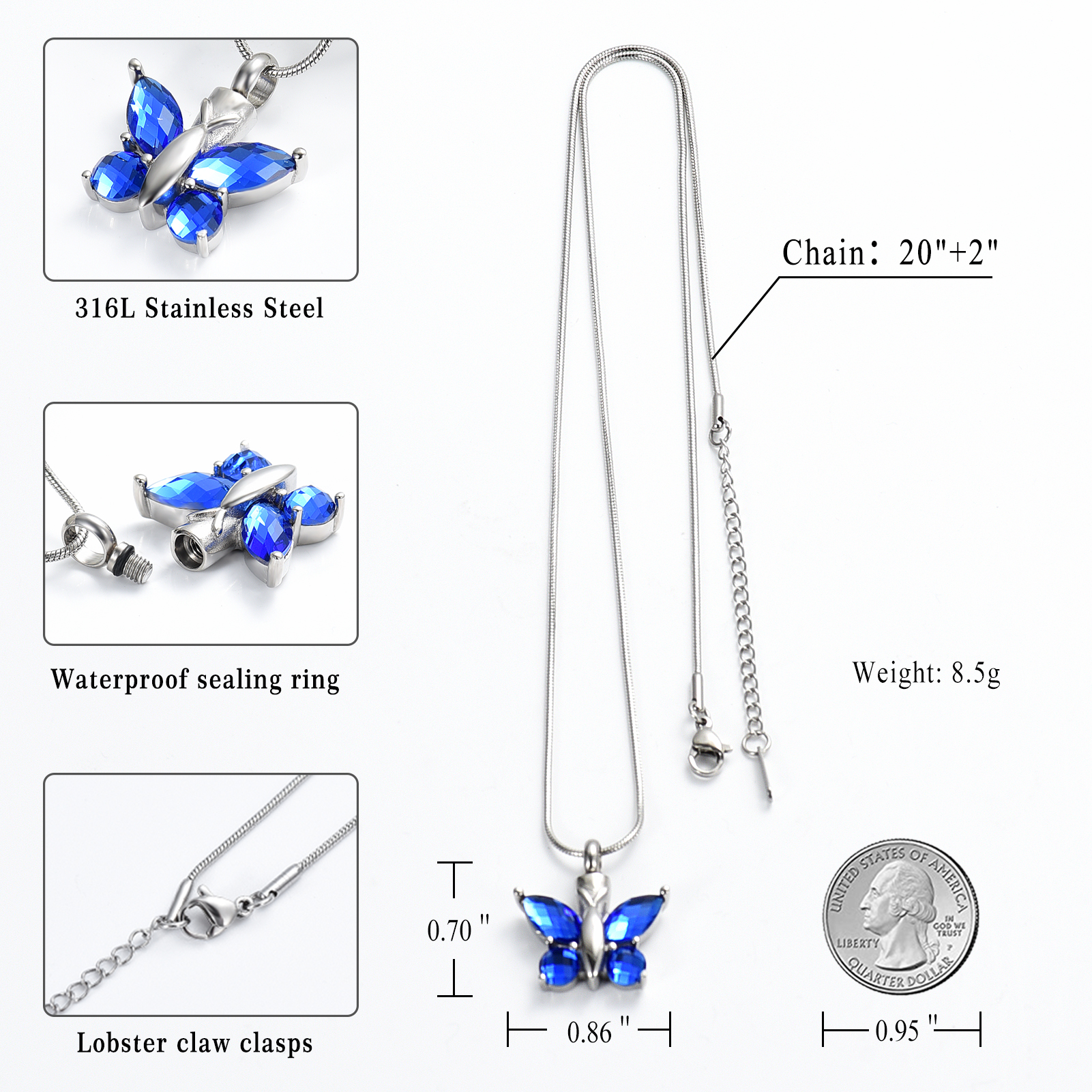 Butterfly Cremation Necklace for Ashes-Urn Neckalce for Women Cremation Jewelry - Picture 14 of 53
