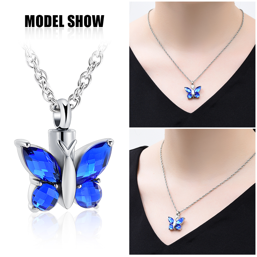 Butterfly Cremation Necklace for Ashes-Urn Neckalce for Women Cremation Jewelry - Picture 16 of 53