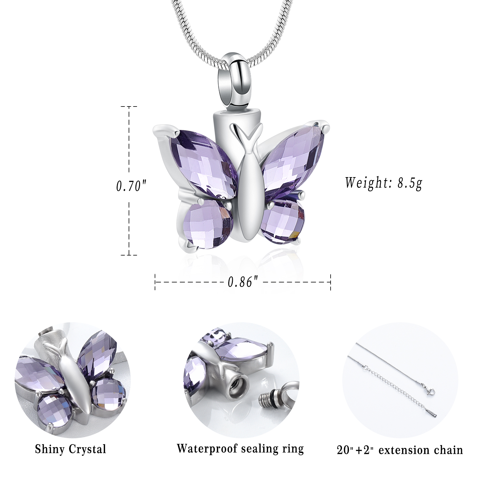 Butterfly Cremation Necklace for Ashes-Urn Neckalce for Women Cremation Jewelry - Picture 34 of 53