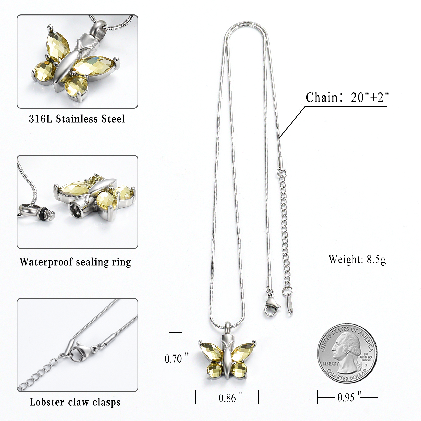 Butterfly Cremation Necklace for Ashes-Urn Neckalce for Women Cremation Jewelry - Picture 47 of 53