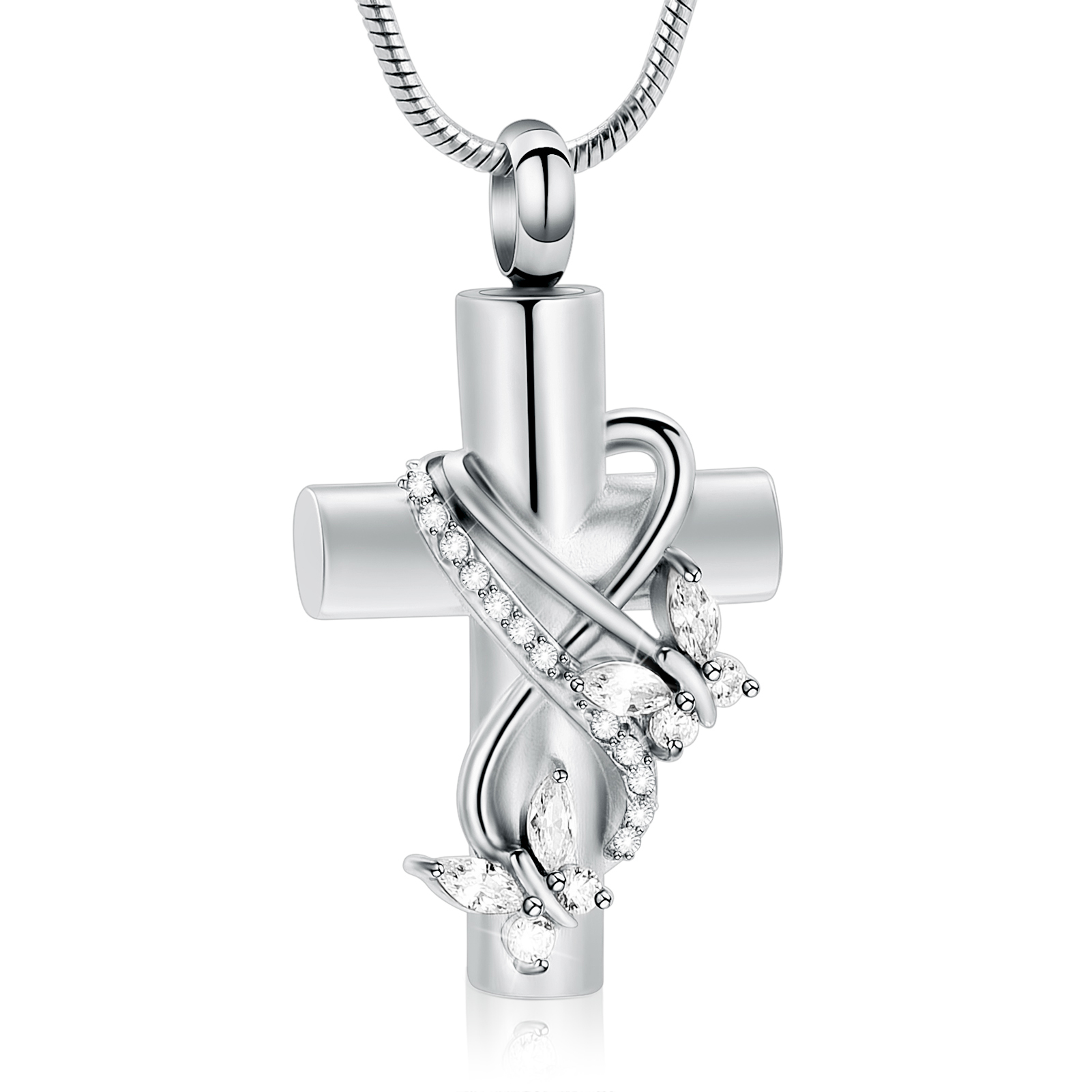 Crystal Butterfly Prayer Cross Urn Pendant Memorial Necklace for Cremation Ashes