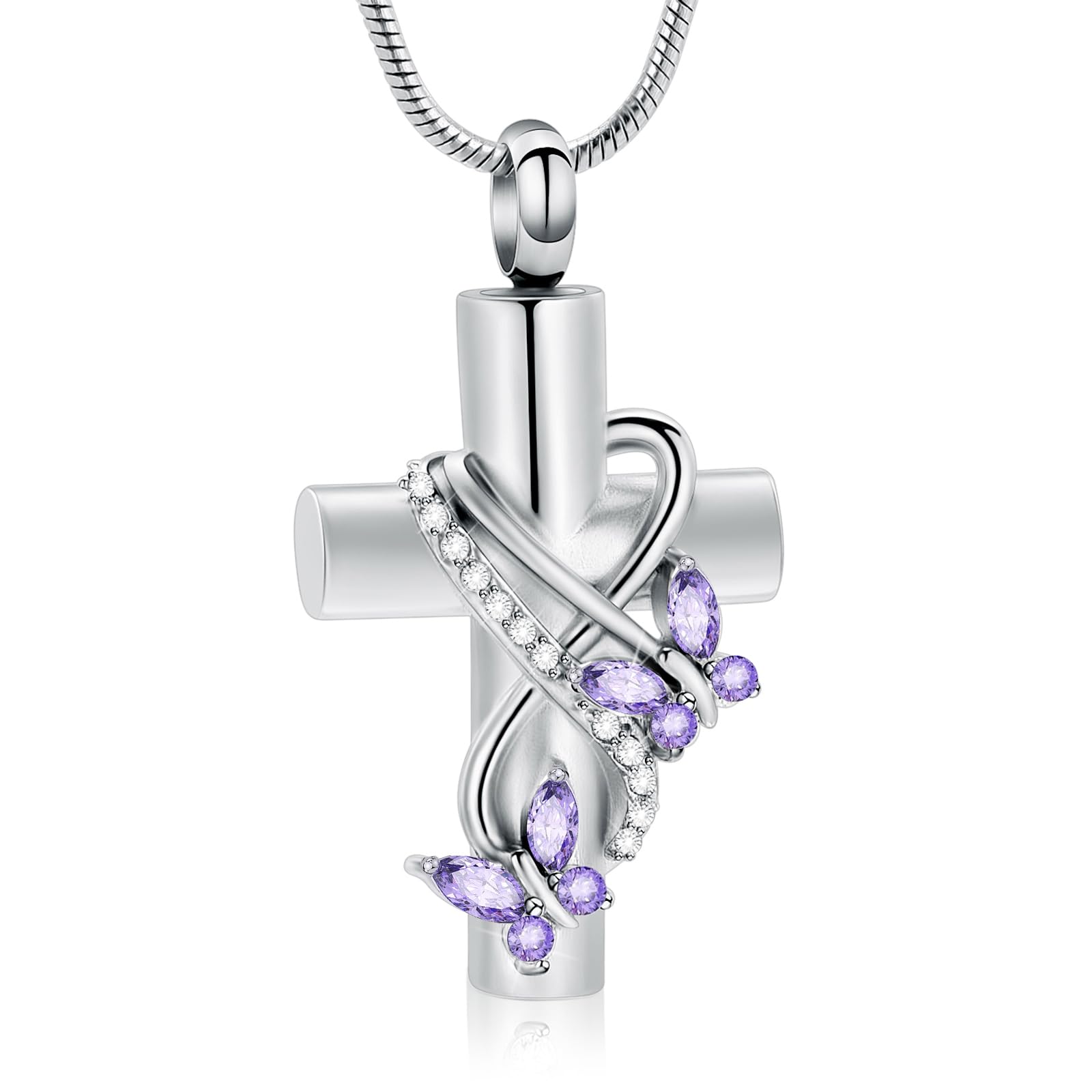 Crystal Butterfly Prayer Cross Urn Pendant Memorial Necklace for Cremation Ashes