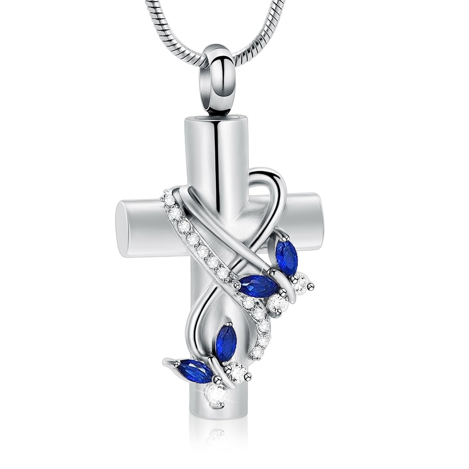 Crystal Butterfly Prayer Cross Urn Pendant Memorial Necklace for Cremation Ashes