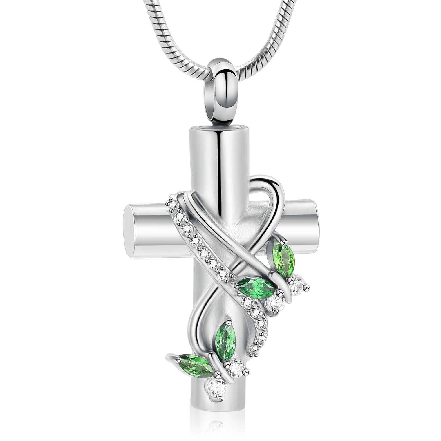 Crystal Butterfly Prayer Cross Urn Pendant Memorial Necklace for Cremation Ashes