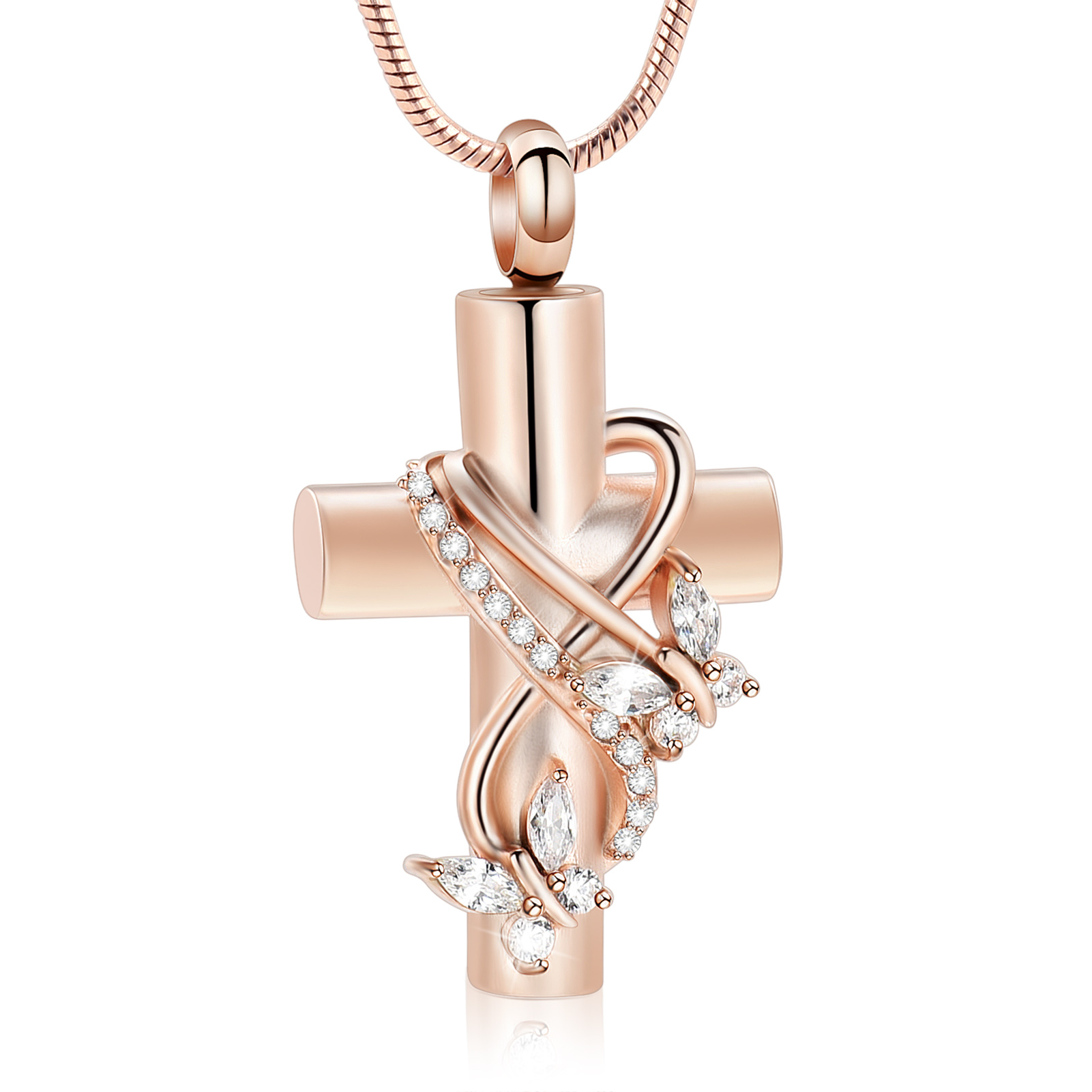 Crystal Butterfly Prayer Cross Urn Pendant Memorial Necklace for Cremation Ashes