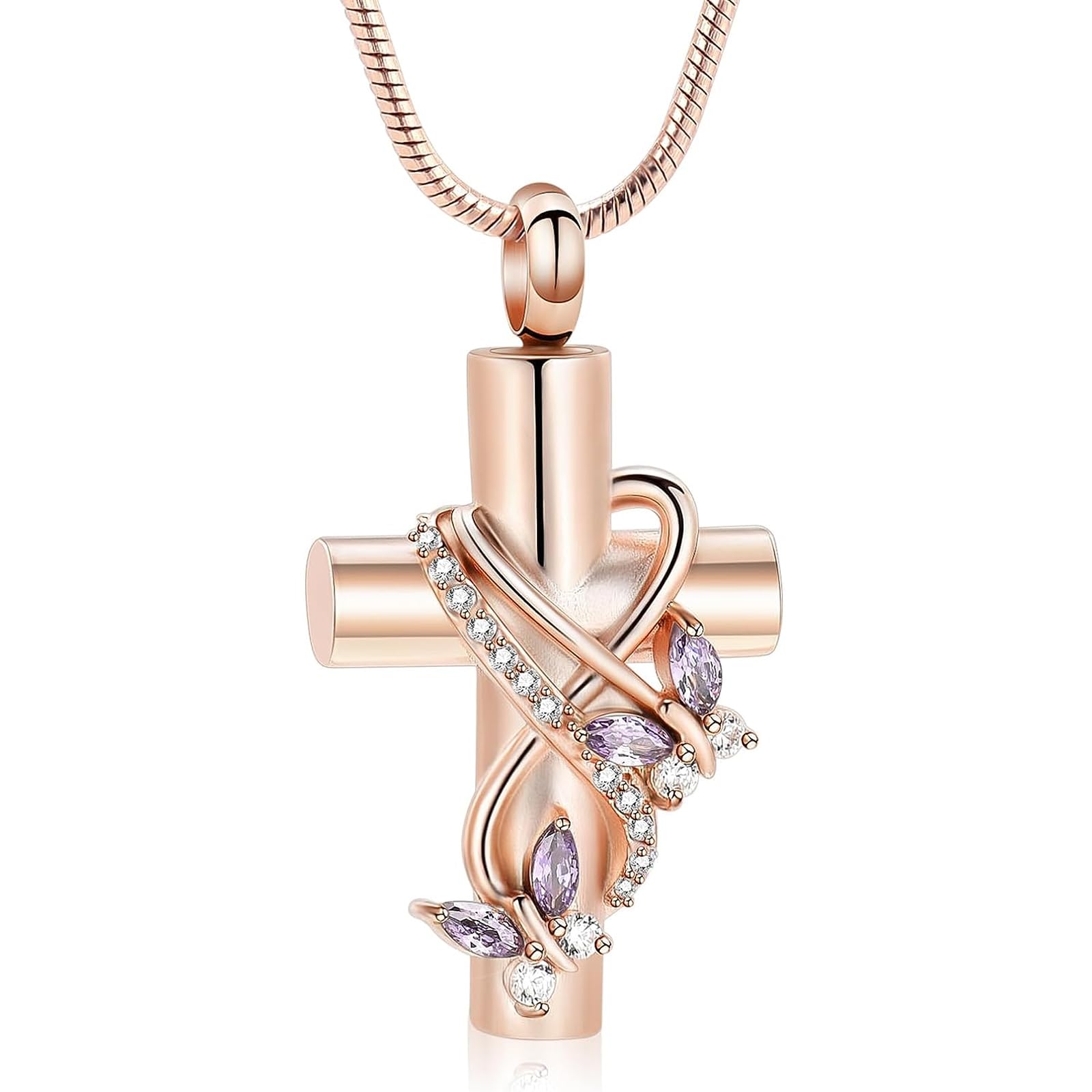 Crystal Butterfly Prayer Cross Urn Pendant Memorial Necklace for Cremation Ashes