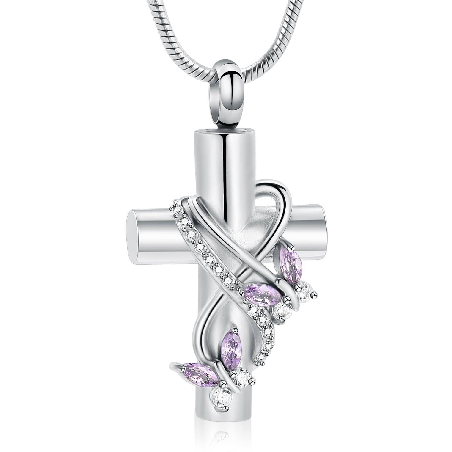 Crystal Butterfly Prayer Cross Urn Pendant Memorial Necklace for Cremation Ashes