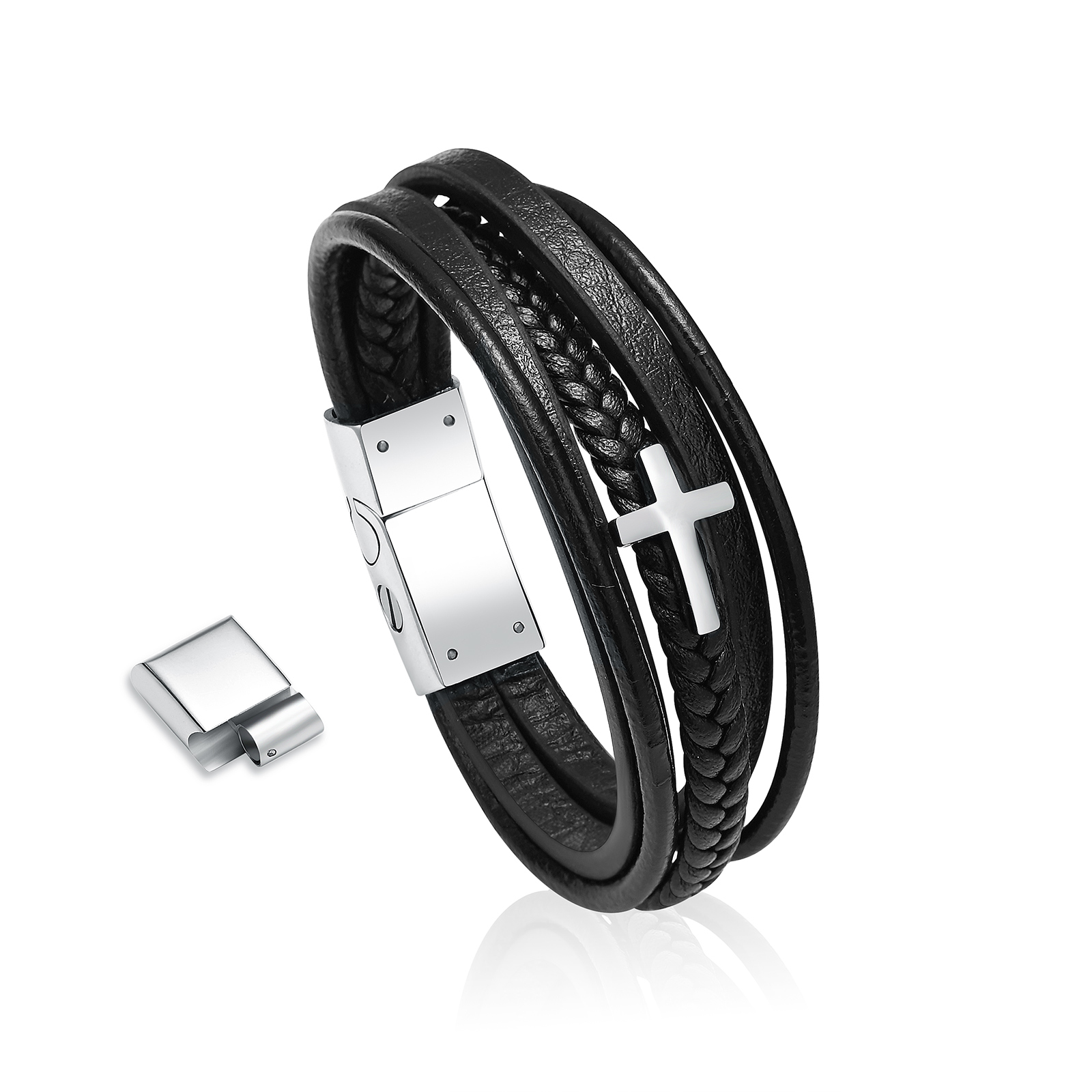 Cross Cremation Bracelet for Ashes Stainless Steel Leather Urn Memorial Jewelry - Picture 12 of 46