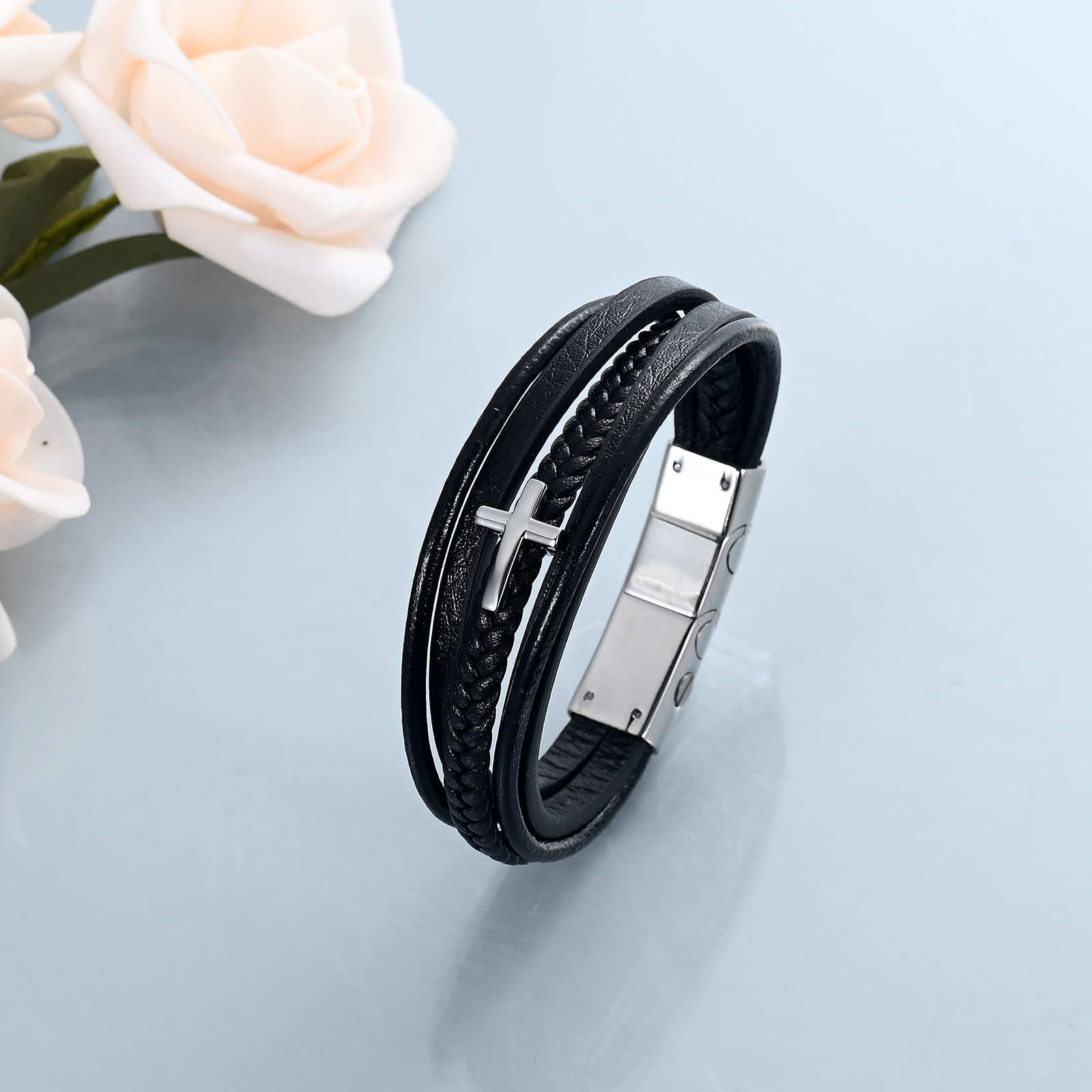 Cross Cremation Bracelet for Ashes Stainless Steel Leather Urn Memorial Jewelry - Picture 16 of 46