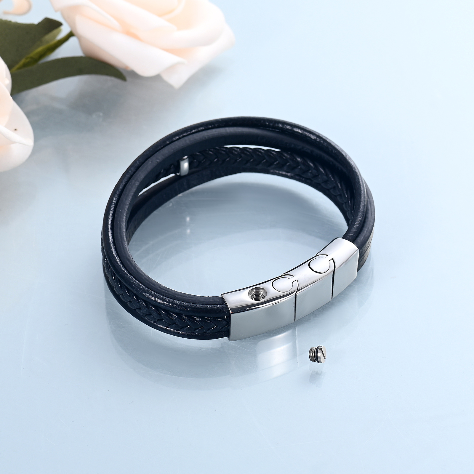 Cross Cremation Bracelet for Ashes Stainless Steel Leather Urn Memorial Jewelry - Picture 19 of 46