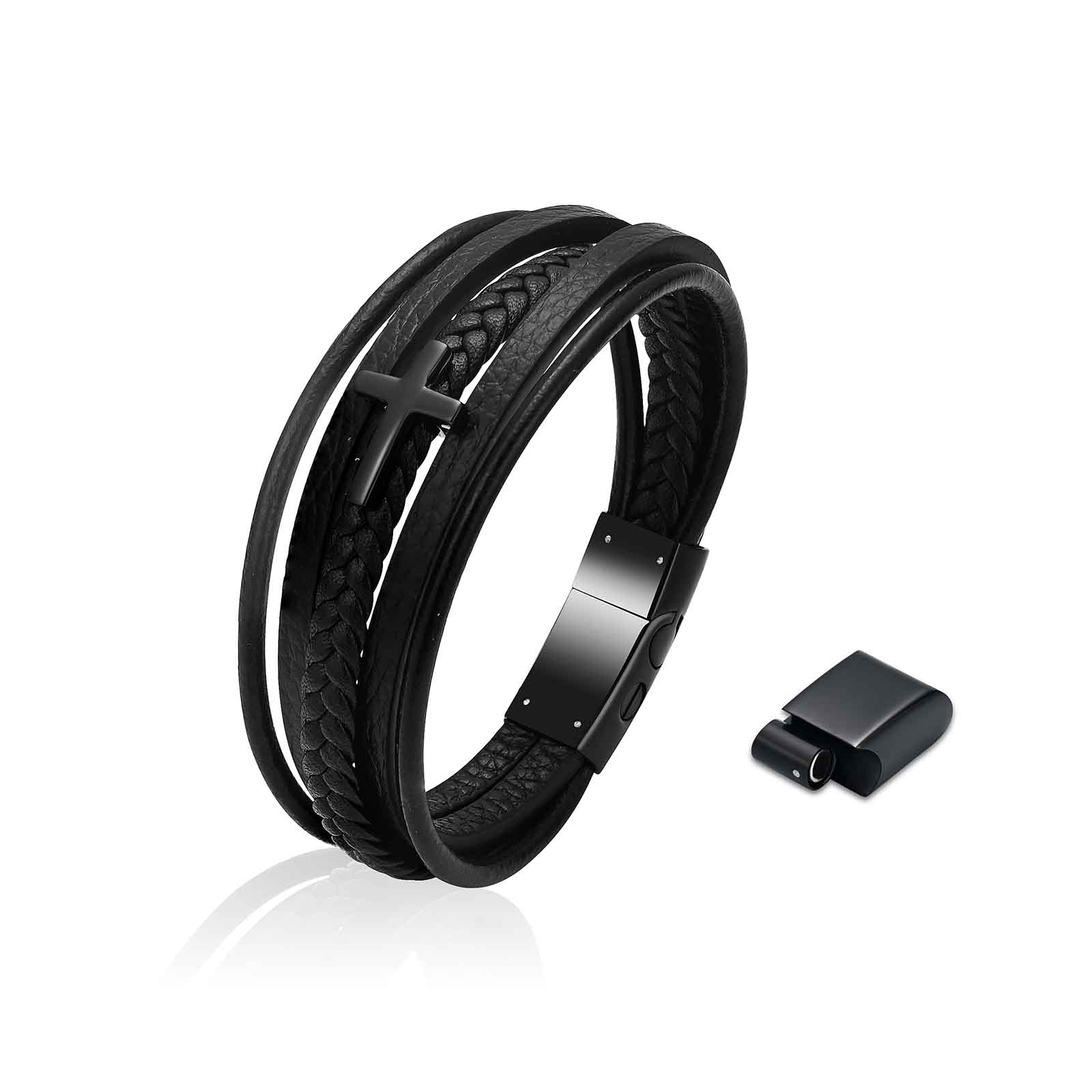 Cross Cremation Bracelet for Ashes Stainless Steel Leather Urn Memorial Jewelry - Picture 21 of 46