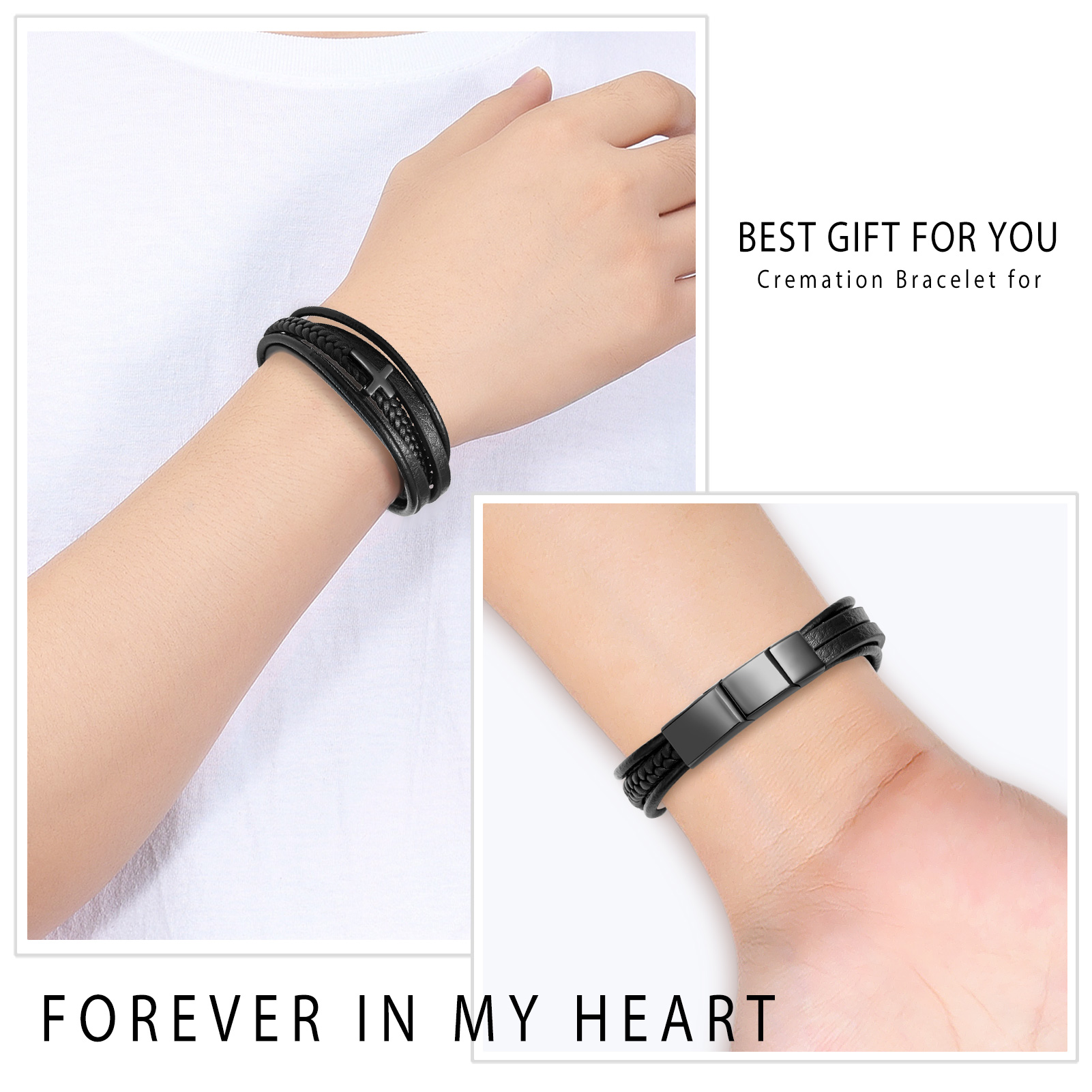 Cross Cremation Bracelet for Ashes Stainless Steel Leather Urn Memorial Jewelry - Picture 23 of 46