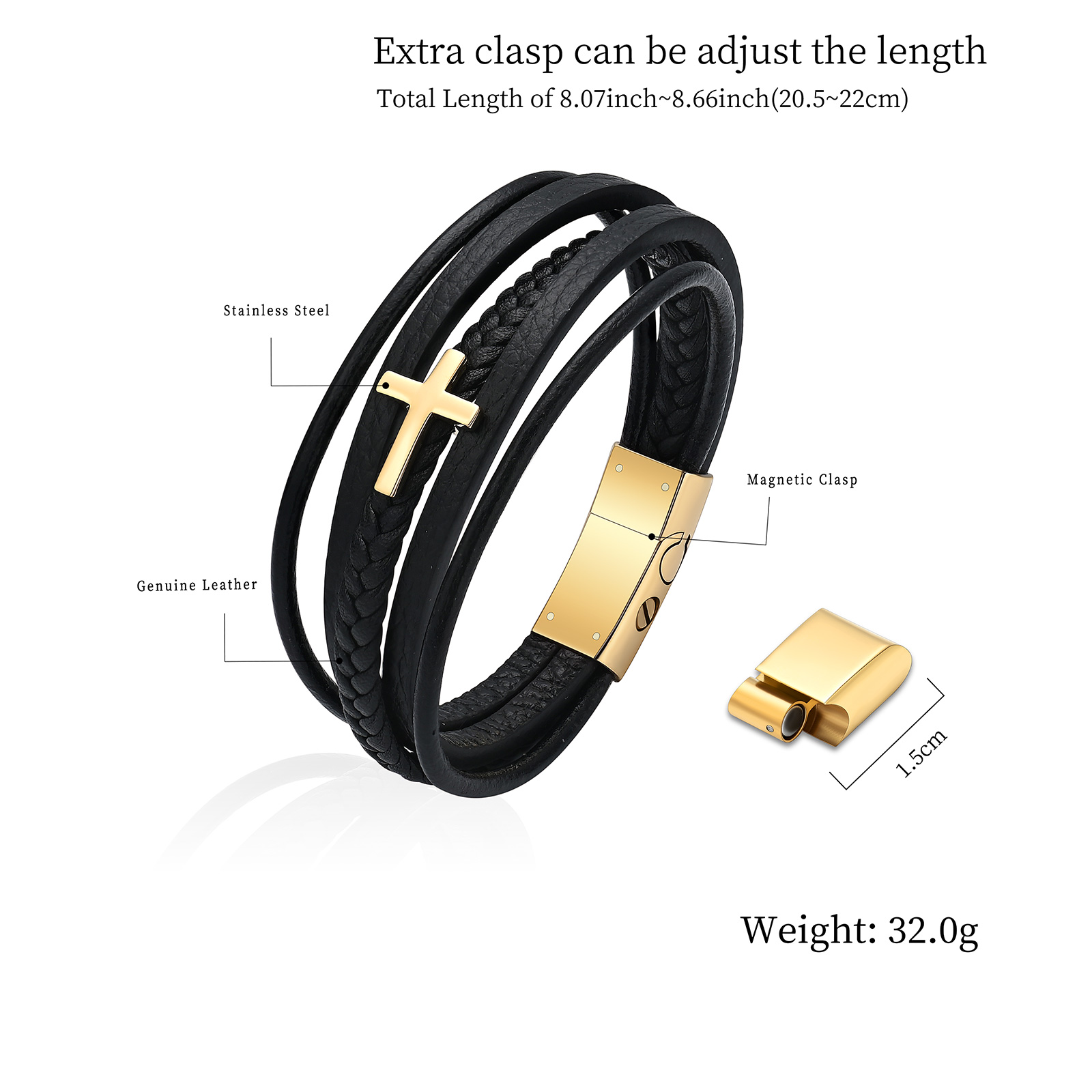 Cross Cremation Bracelet for Ashes Stainless Steel Leather Urn Memorial Jewelry - Picture 32 of 46