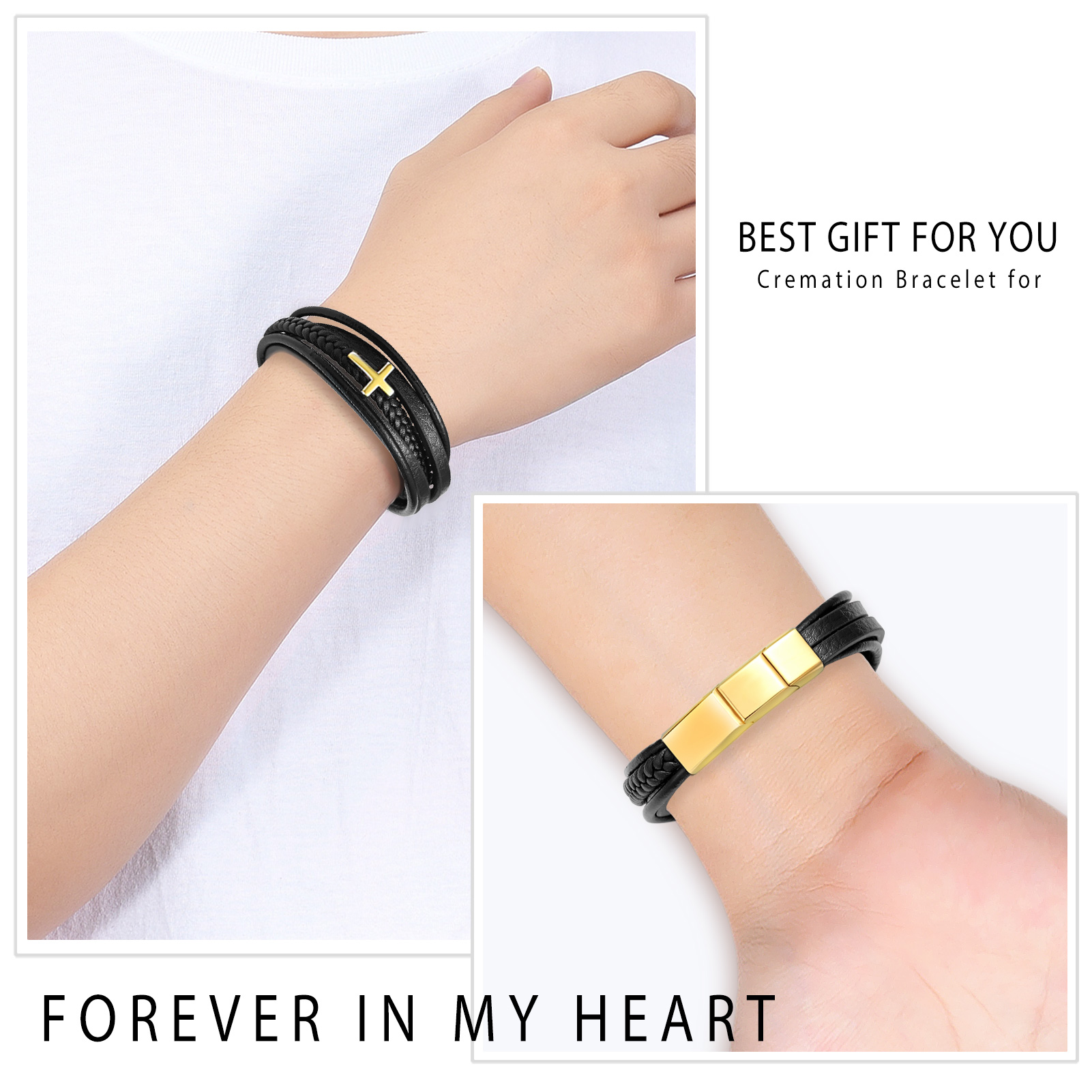 Cross Cremation Bracelet for Ashes Stainless Steel Leather Urn Memorial Jewelry - Picture 34 of 46