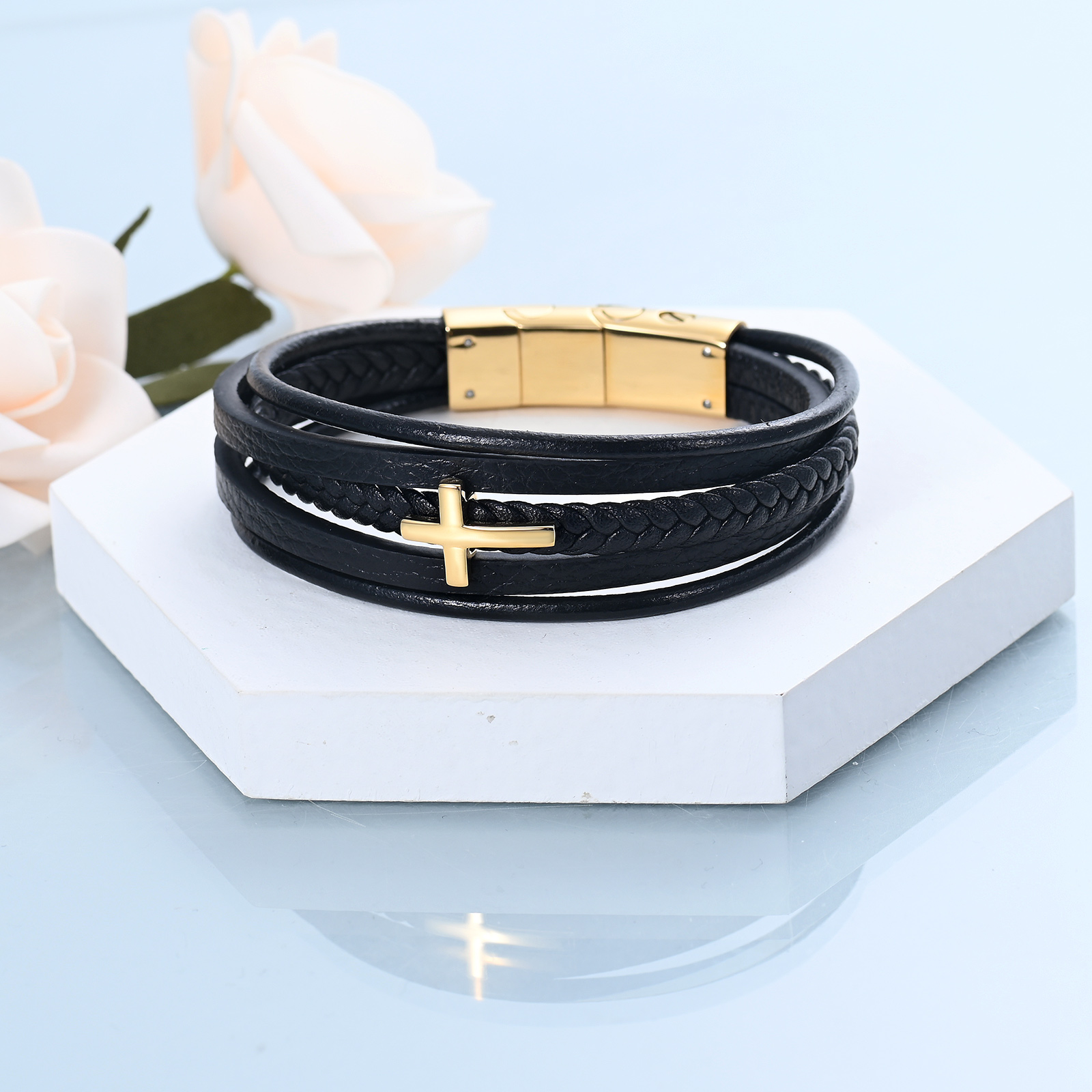 Cross Cremation Bracelet for Ashes Stainless Steel Leather Urn Memorial Jewelry - Picture 38 of 46