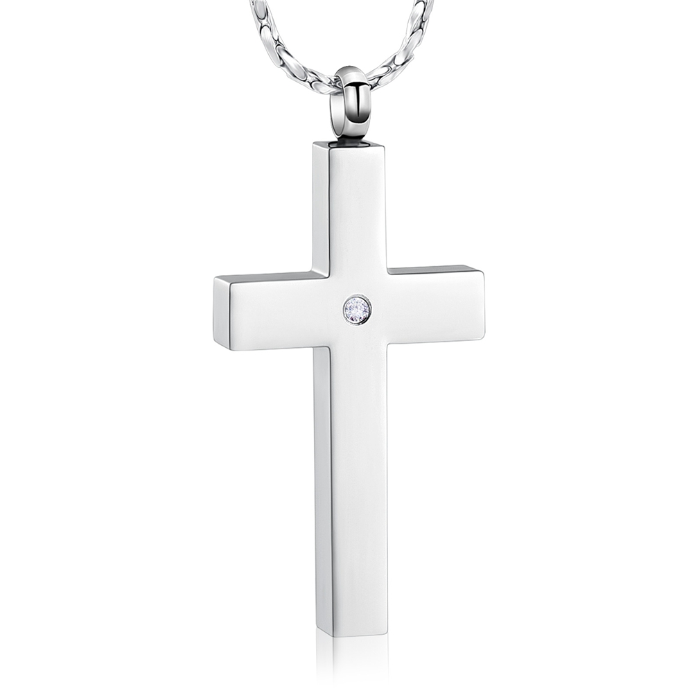 Memorial Cremation Necklace for Ashes Stainless Steel Cross Pendant Urn Necklace