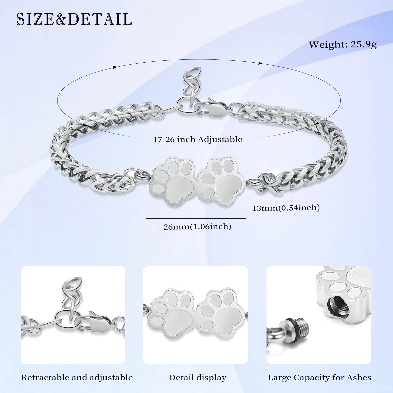 Pet Urn Bracelet for Ashes for Women Adjustable Cremation Jewelry Urn Bracelet