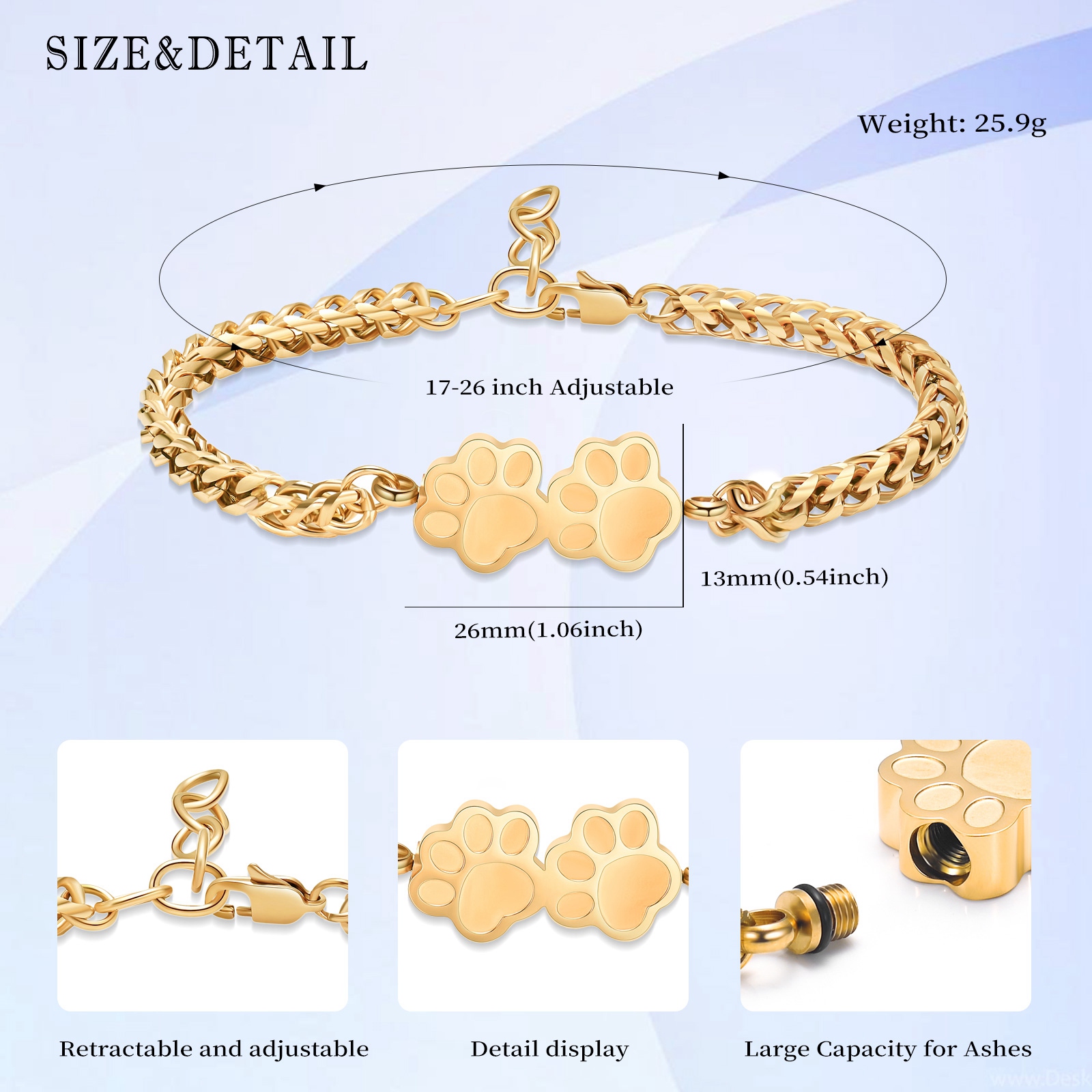 Pet Urn Bracelet for Ashes for Women Adjustable Cremation Jewelry Urn Bracelet