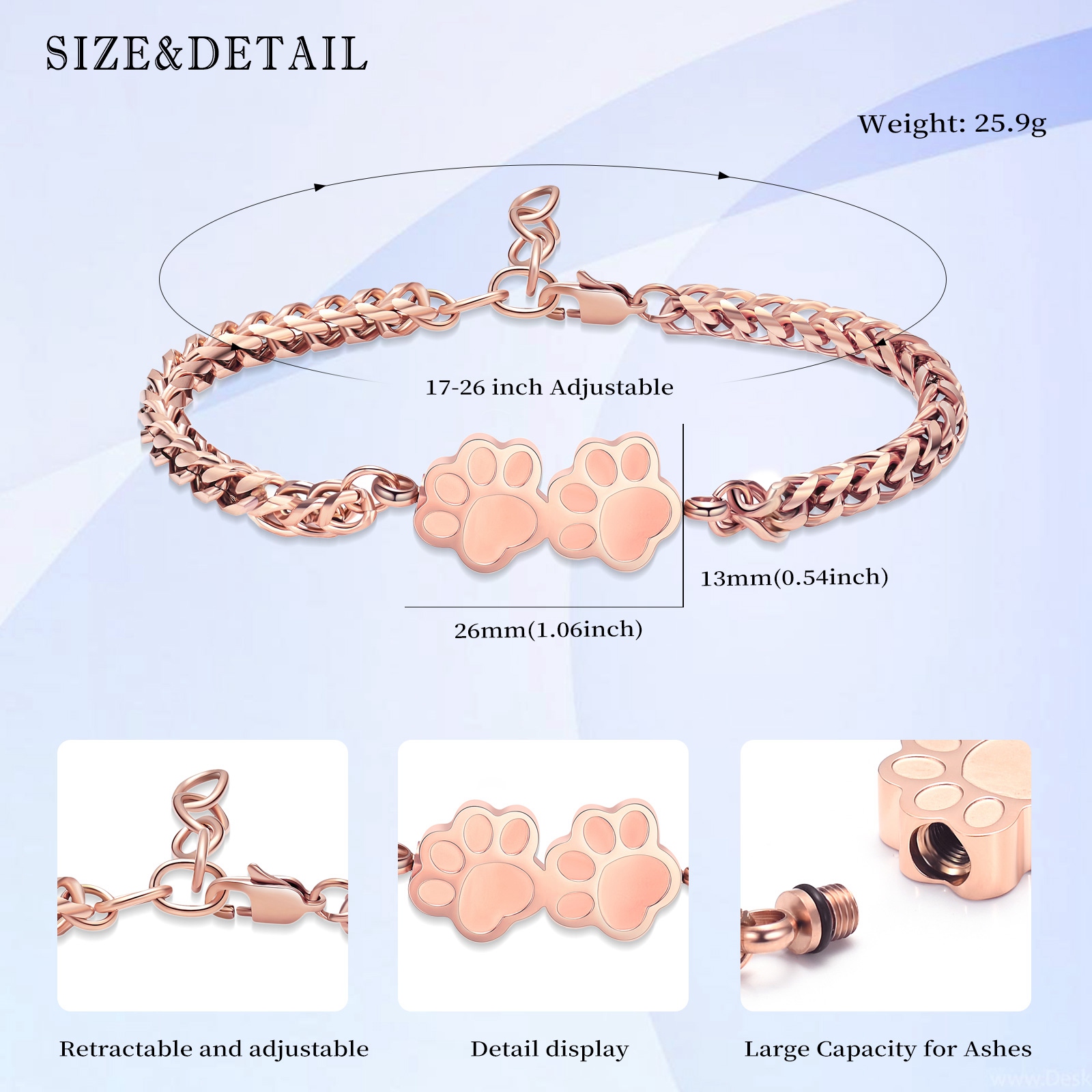 Pet Urn Bracelet for Ashes for Women Adjustable Cremation Jewelry Urn Bracelet