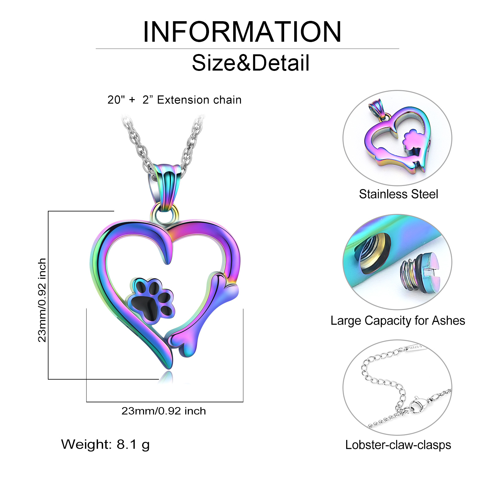 Pet Cremation Jewelry for Ashes Urn Necklace Paw Print Heart Dog Cat Urn Pendant - Picture 37 of 47