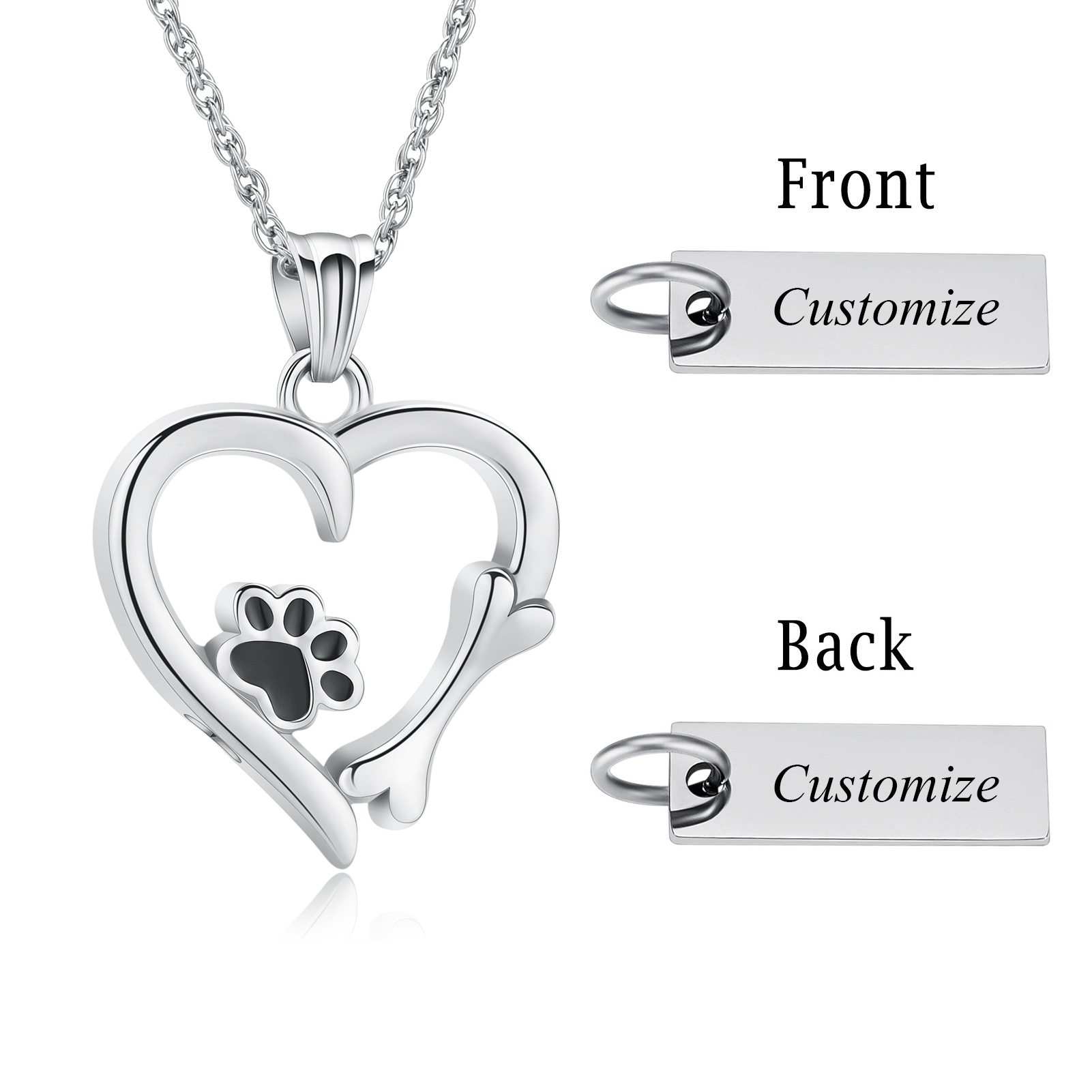 Pet Cremation Jewelry for Ashes Urn Necklace Paw Print Heart Dog Cat Urn Pendant - Picture 45 of 47