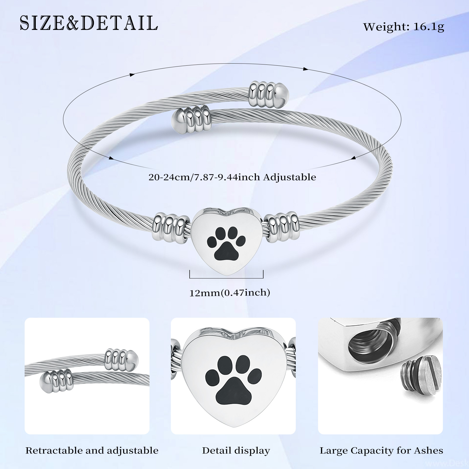 Cremation Bracelet for Pet Ashes Paw Print Heart Ashes Urn Bracelet Memorial Urn