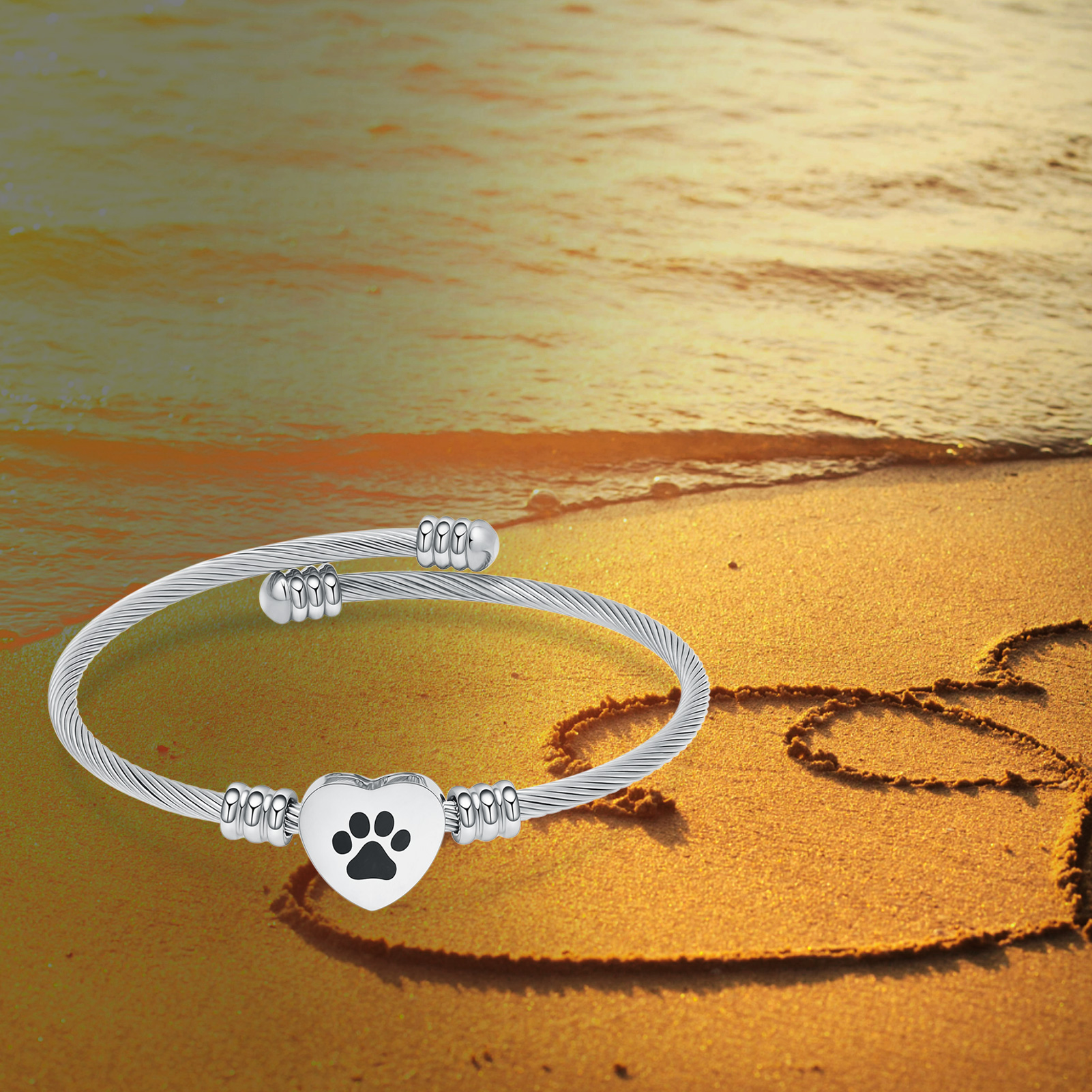 Cremation Bracelet for Pet Ashes Paw Print Heart Ashes Urn Bracelet Memorial Urn