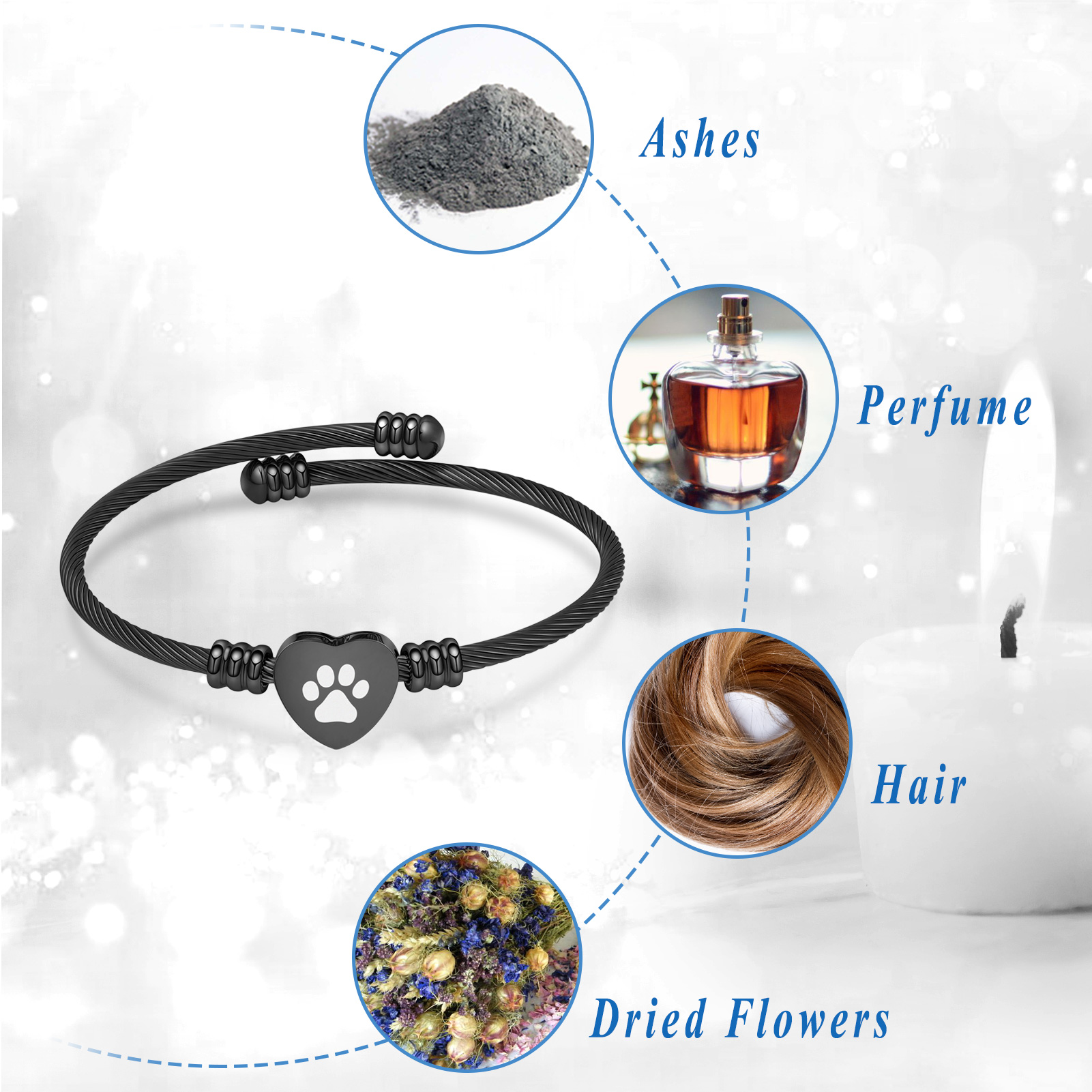 Cremation Bracelet for Pet Ashes Paw Print Heart Ashes Urn Bracelet Memorial Urn