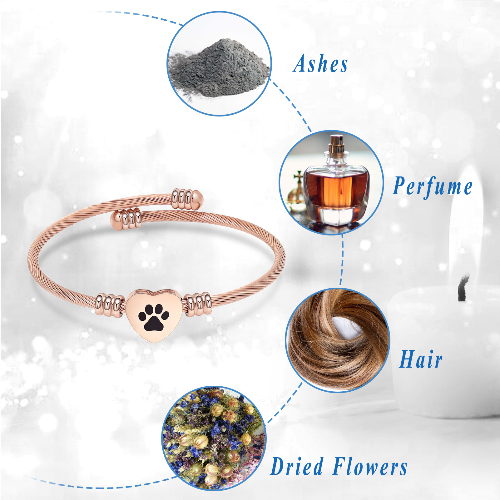 Cremation Bracelet for Pet Ashes Paw Print Heart Ashes Urn Bracelet Memorial Urn