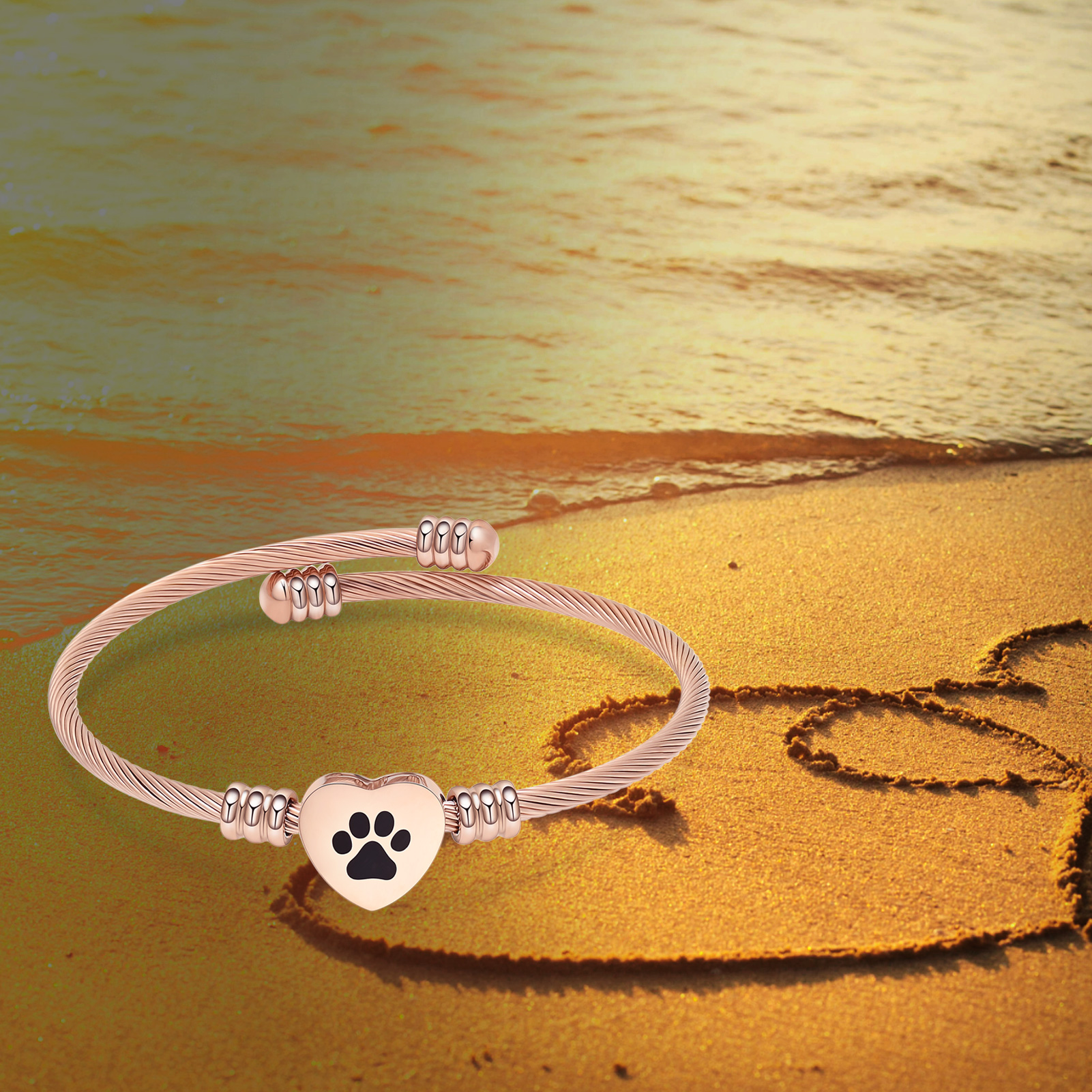 Cremation Bracelet for Pet Ashes Paw Print Heart Ashes Urn Bracelet Memorial Urn