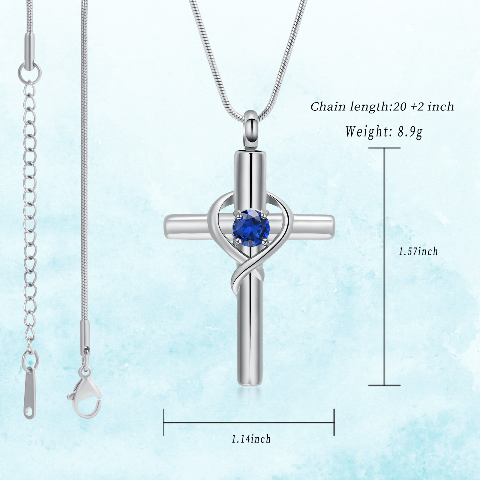 Cross Necklace for Ashes Birthstone Cross Urn Necklaces Ashes Crystal Necklace