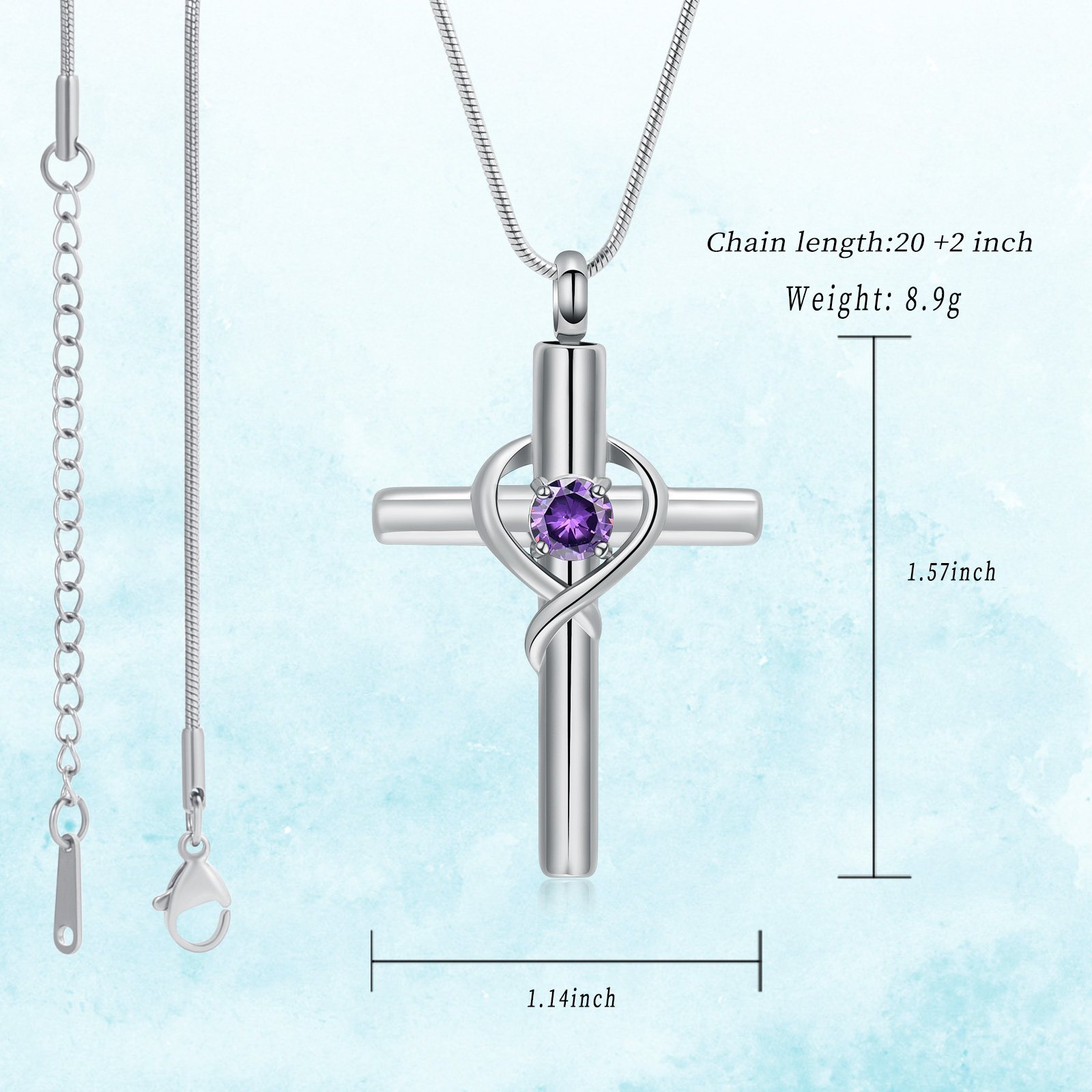 Cross Necklace for Ashes Birthstone Cross Urn Necklaces Ashes Crystal Necklace